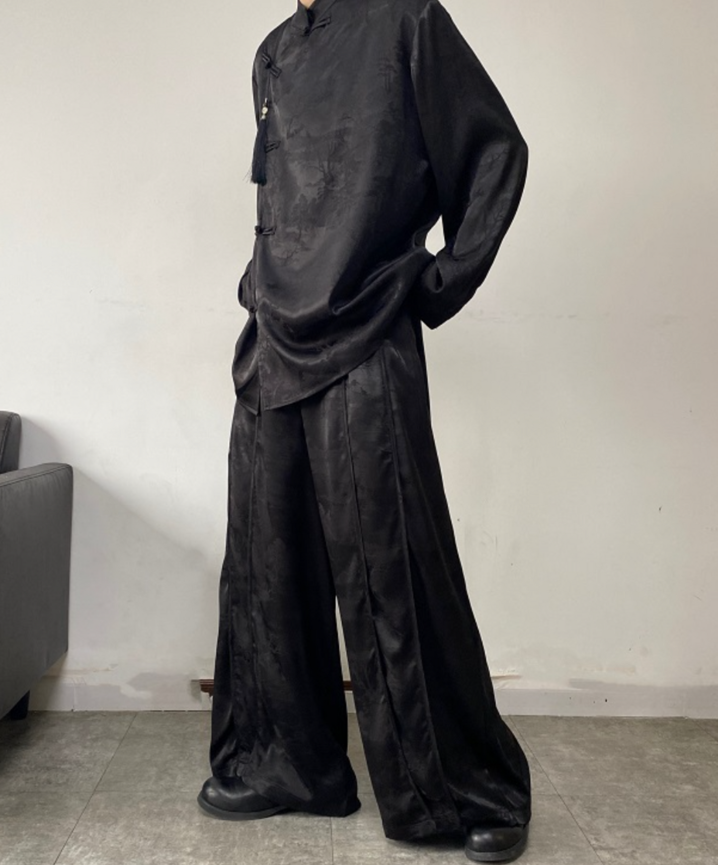 with chinese style printed tassel long pants EN1518