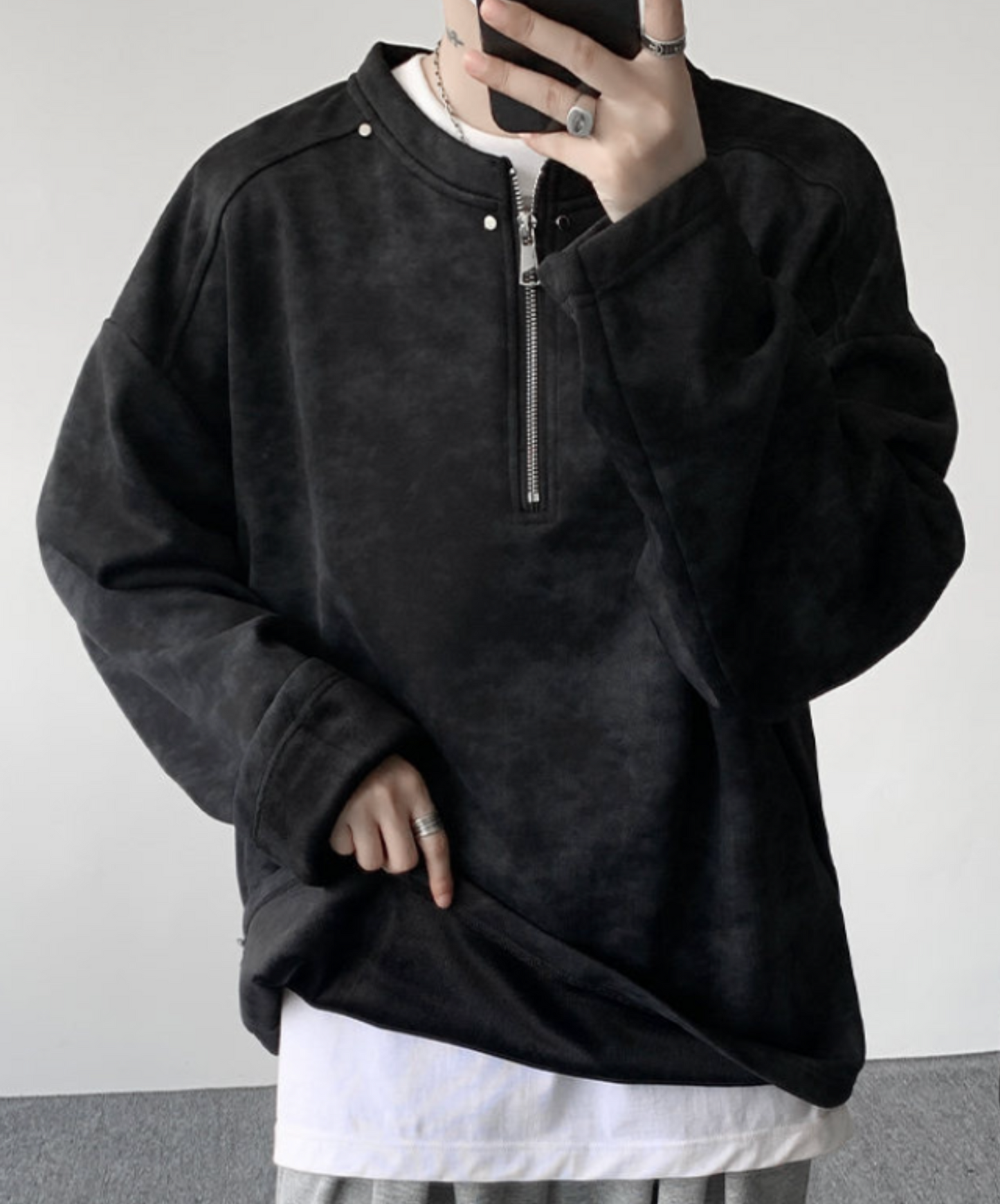 round neck zipper long t-shirt EN2380