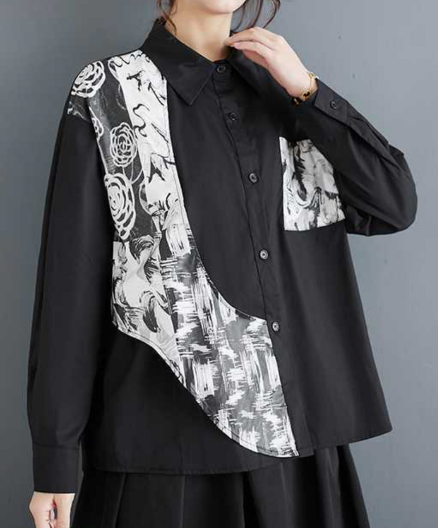 asymmetric splicing design shirt EN1652