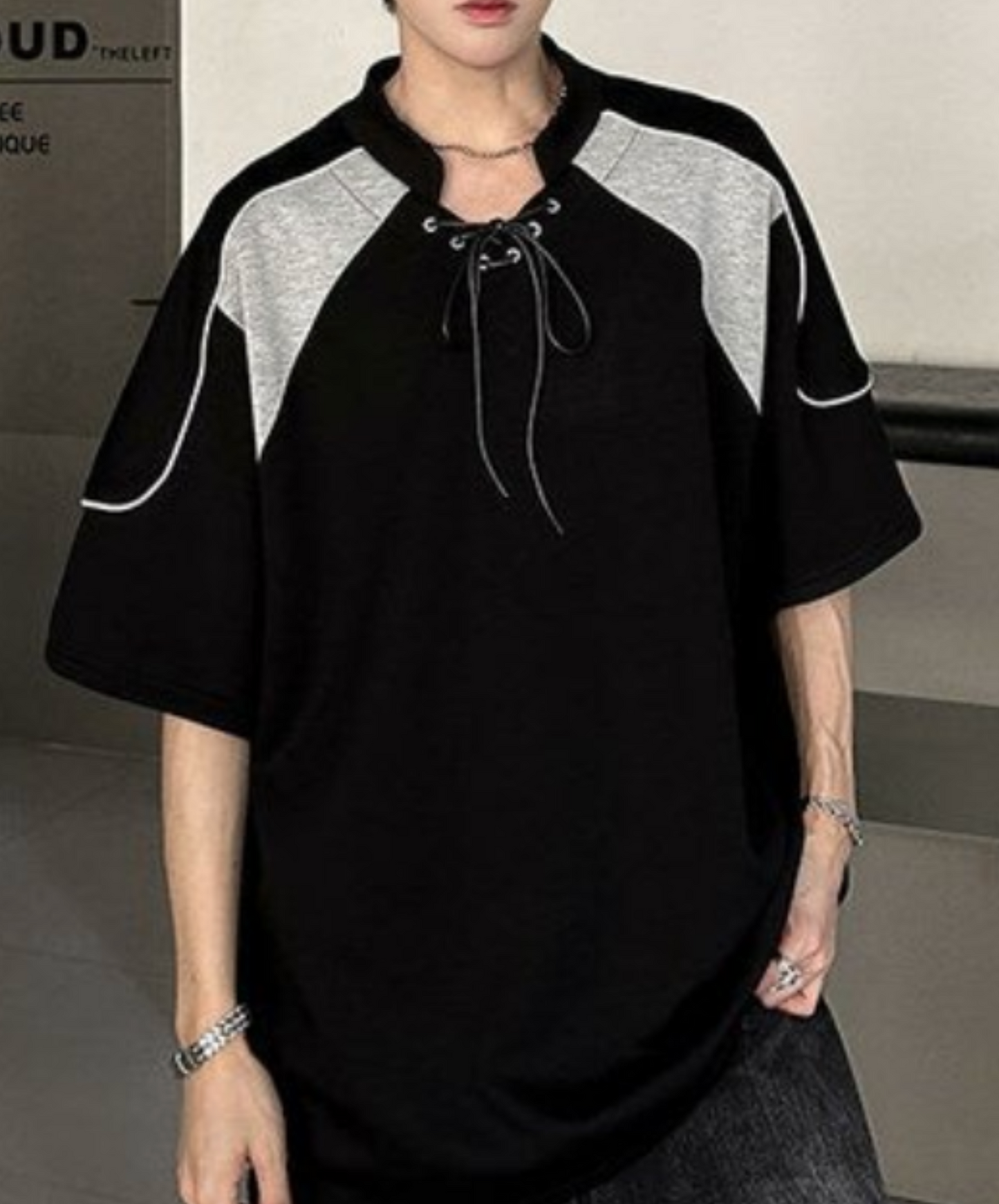 contrast stitched drawstring t-shirt EN2203