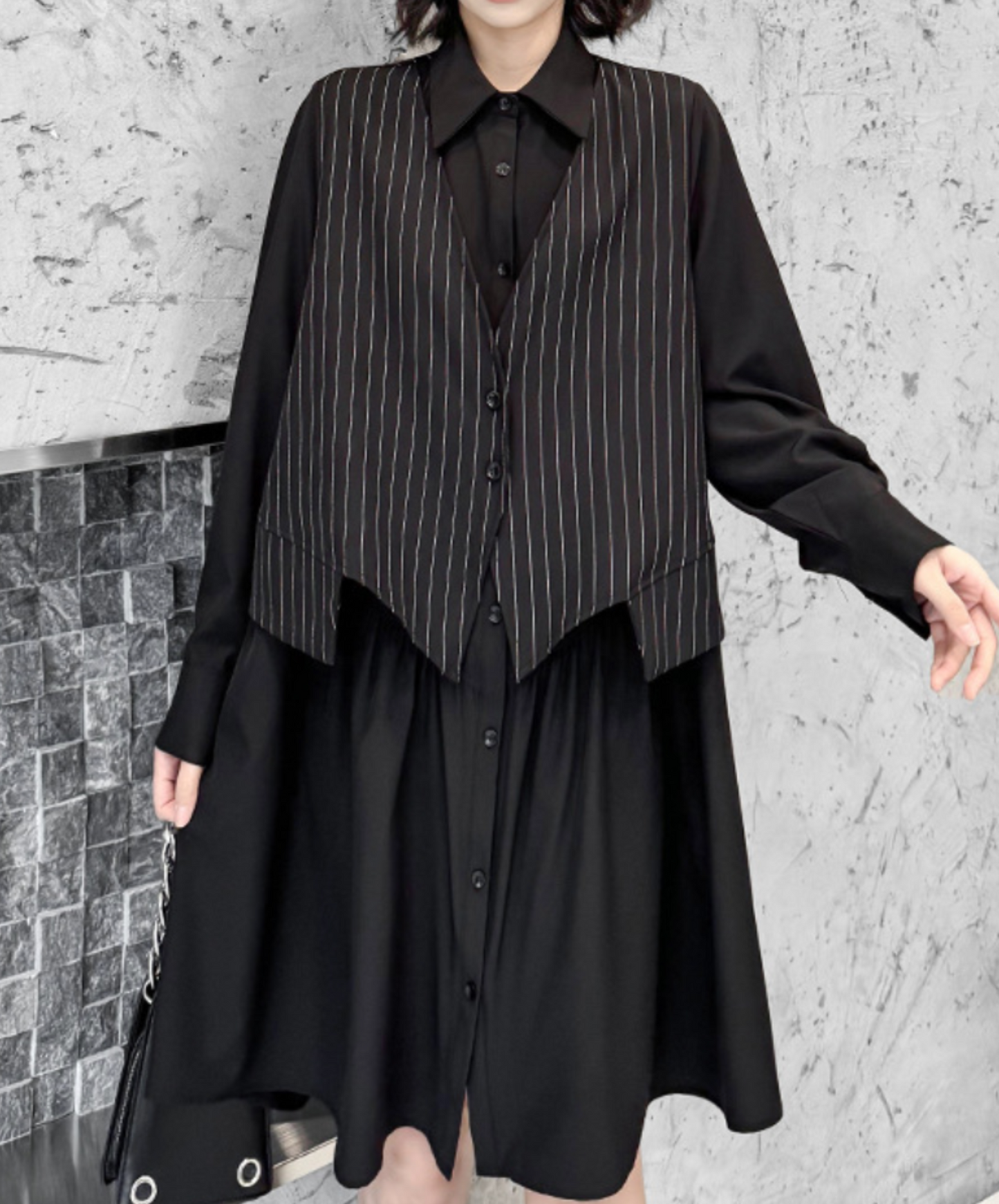 fake layered stripes long shirt EN2329