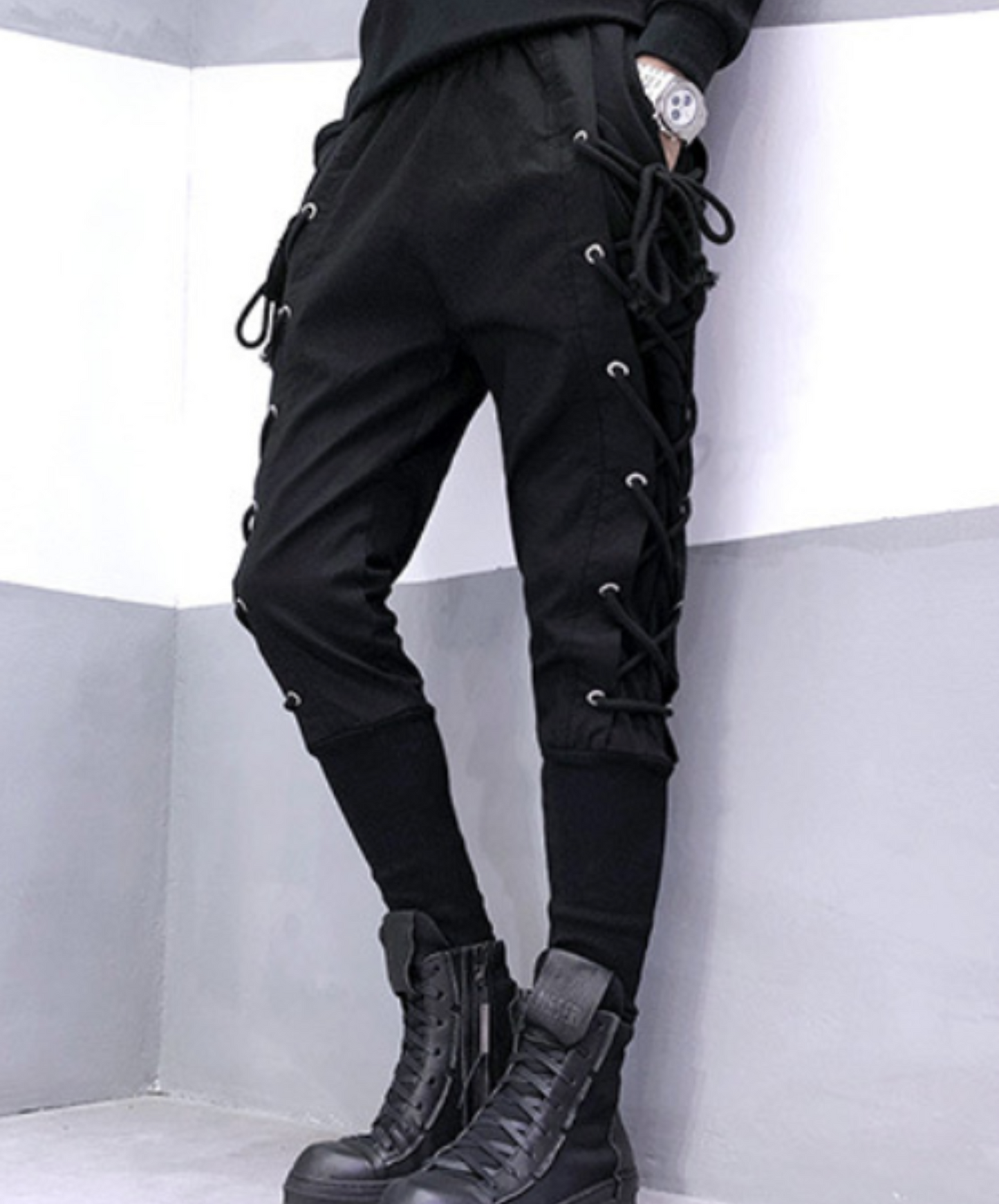 dark lace-up slim pants EN2198