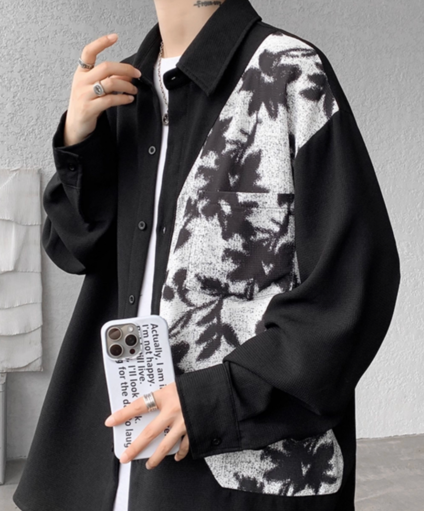 autumn motif silhouette shirt EN2399