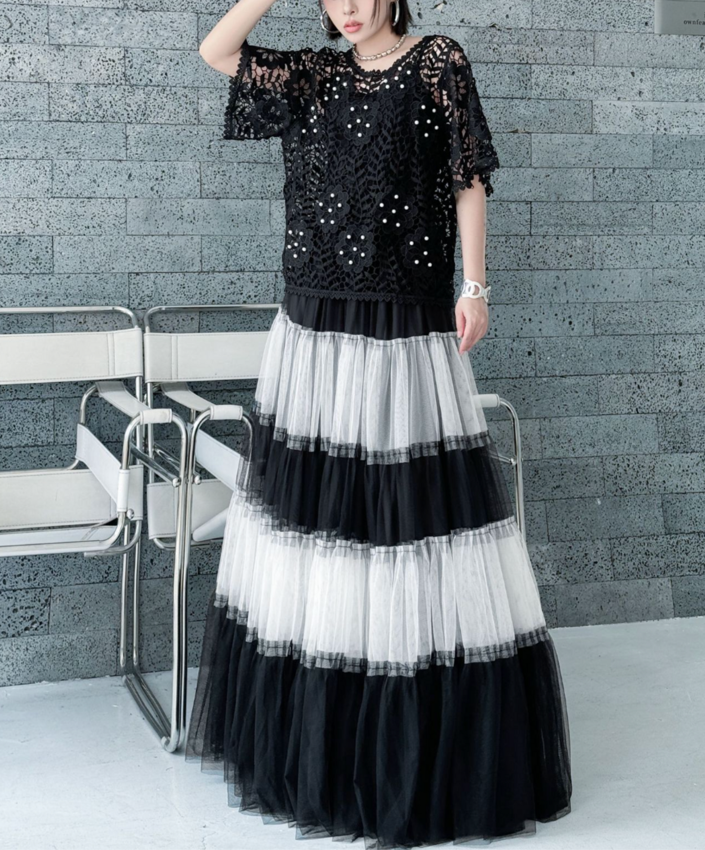monotone border tulle skirt EN2282