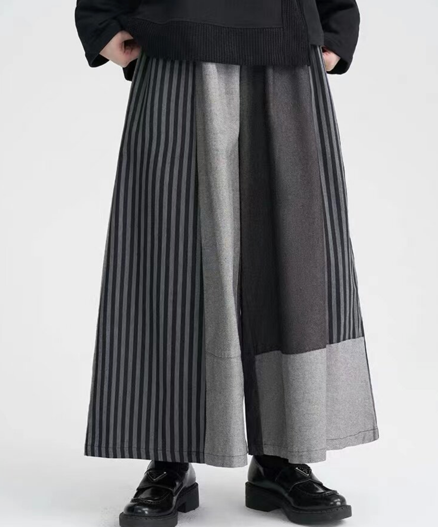 dark patchwork casual denim wide pants EN2768