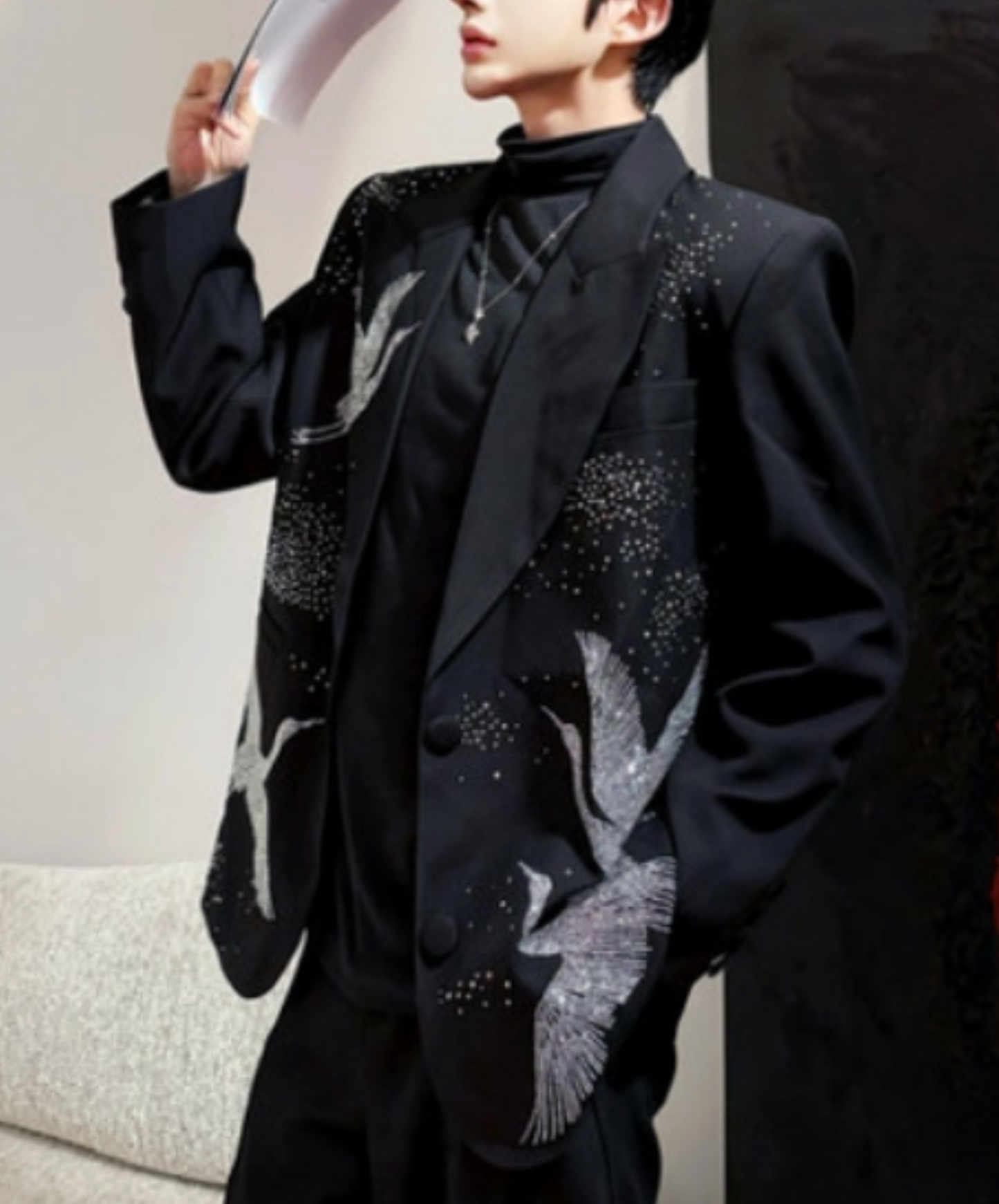 crane motif decoration jacket EN2419