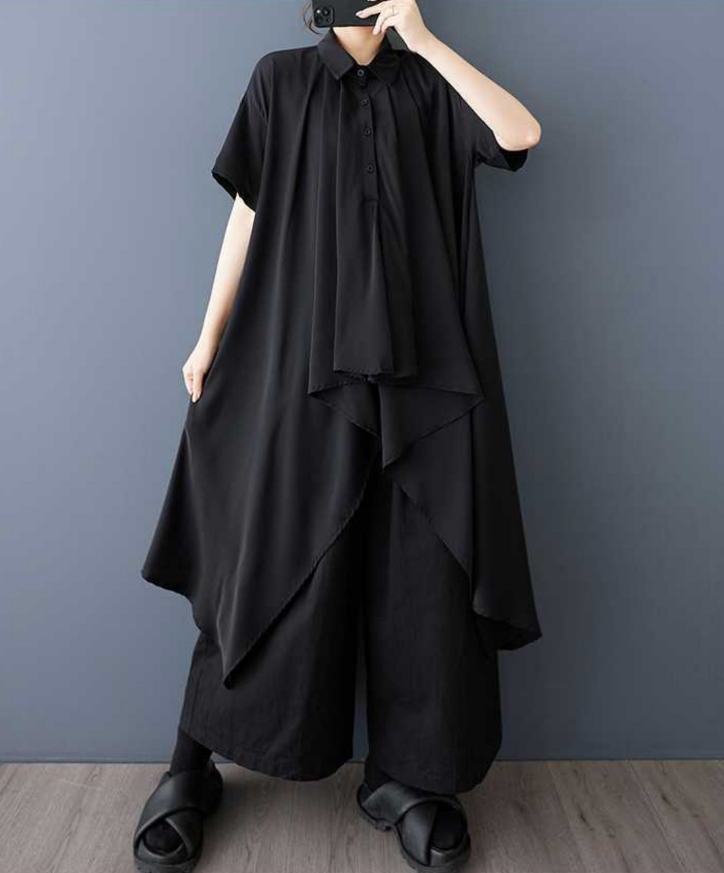 tucked chiffon drape long shirt EN2274