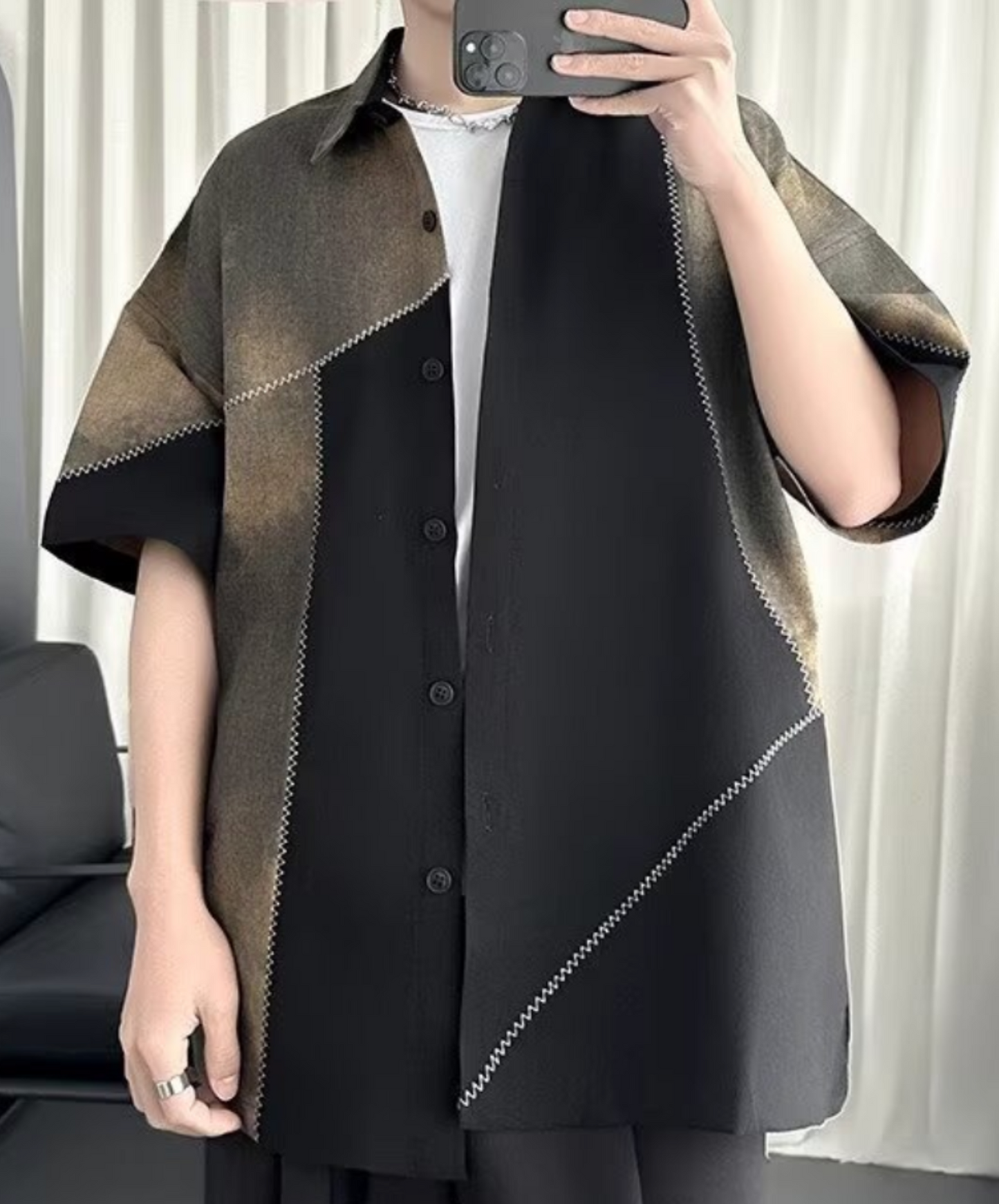 retro patchwork contrast shirt EN2219