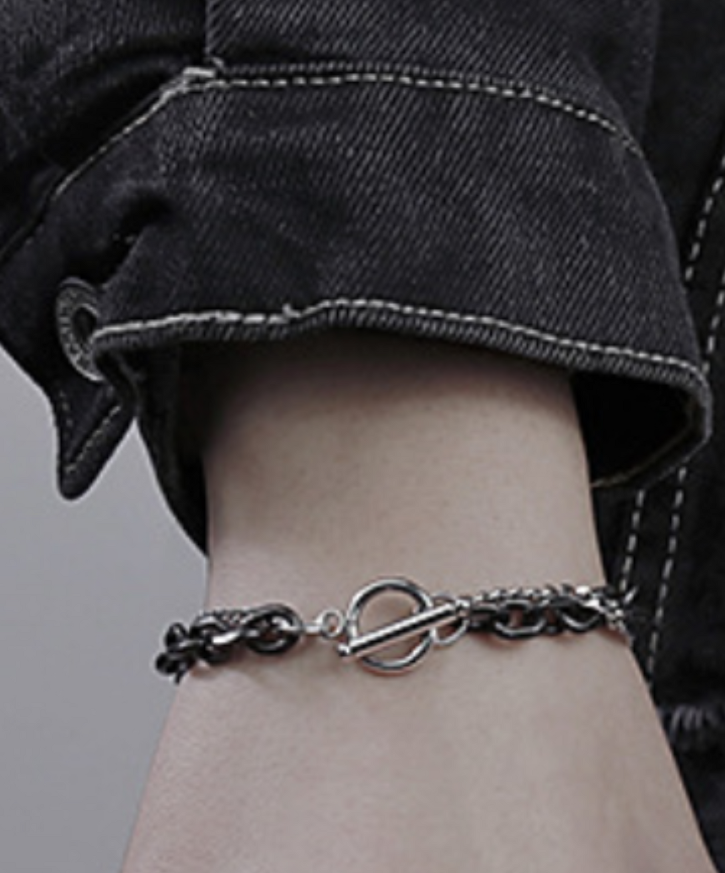black & silver 2 types chain bracelet EN1595