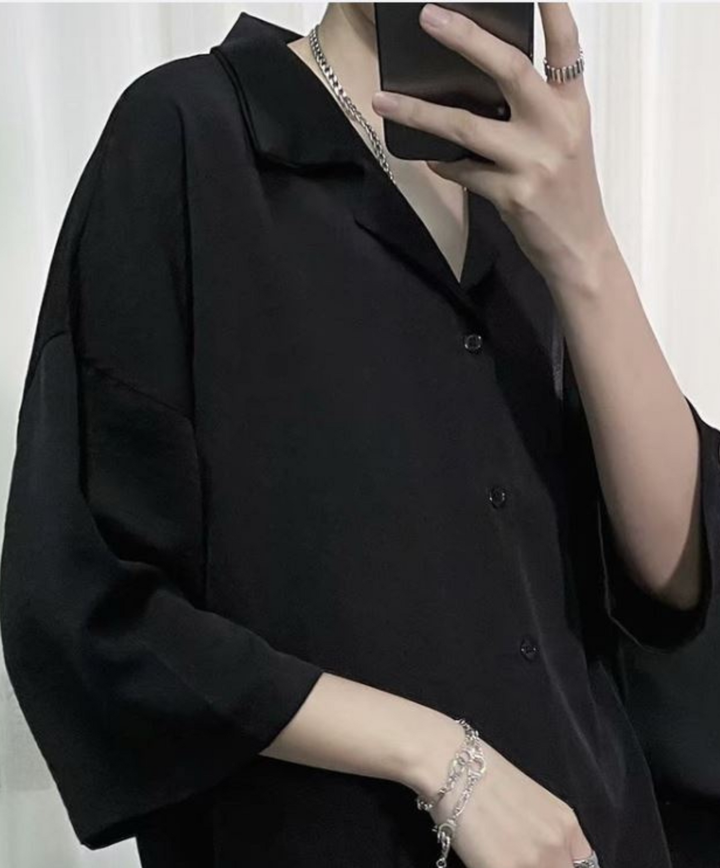 dark loose three quarter sleeve shirt EN867