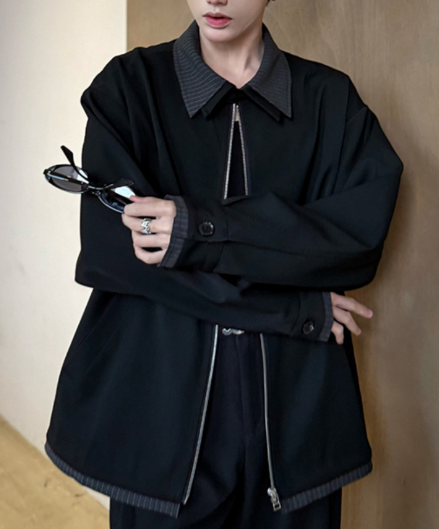 stitched contrast double collar jacket EN2015