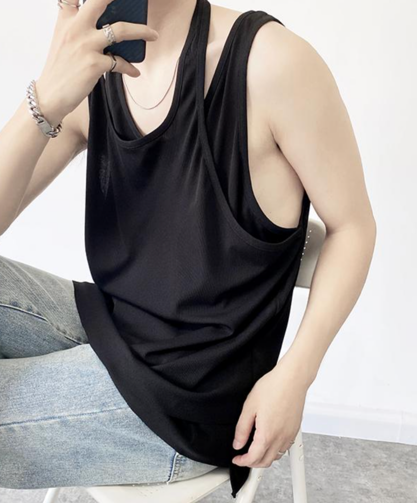 fake two piece sleeveless shirt EN2093