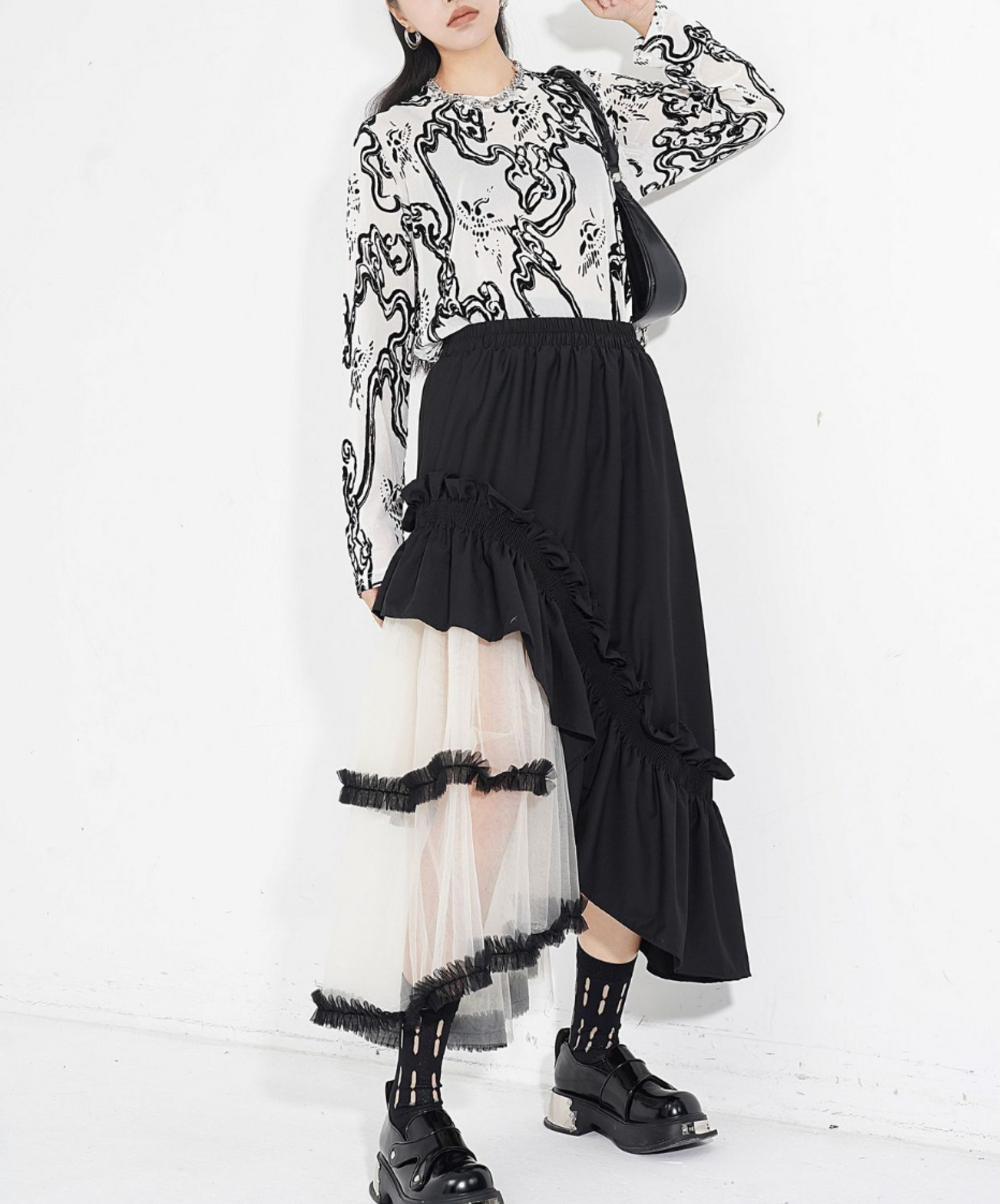 mixed material irregular design skirt EN2284