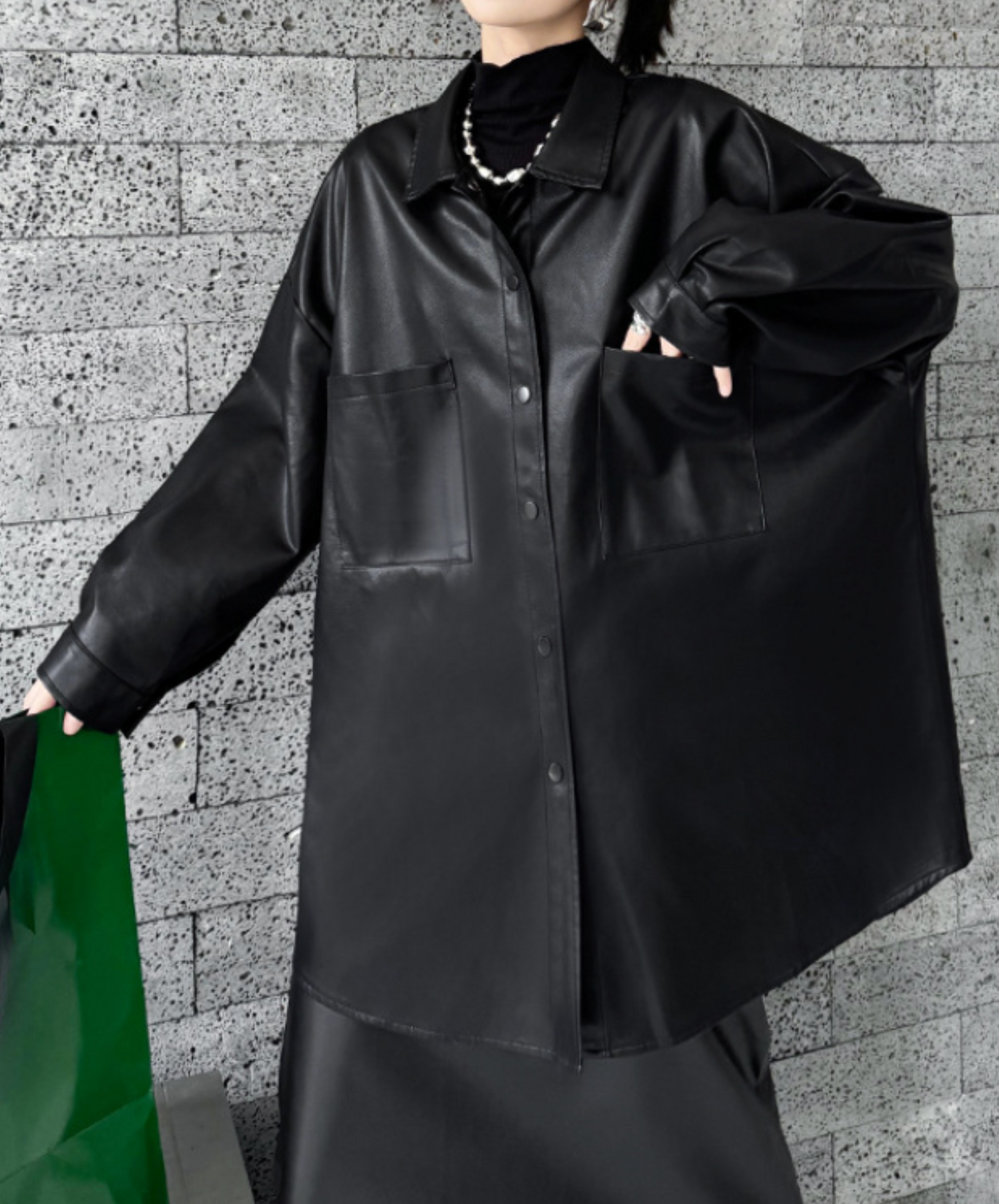 pu leather loose shirt EN2467