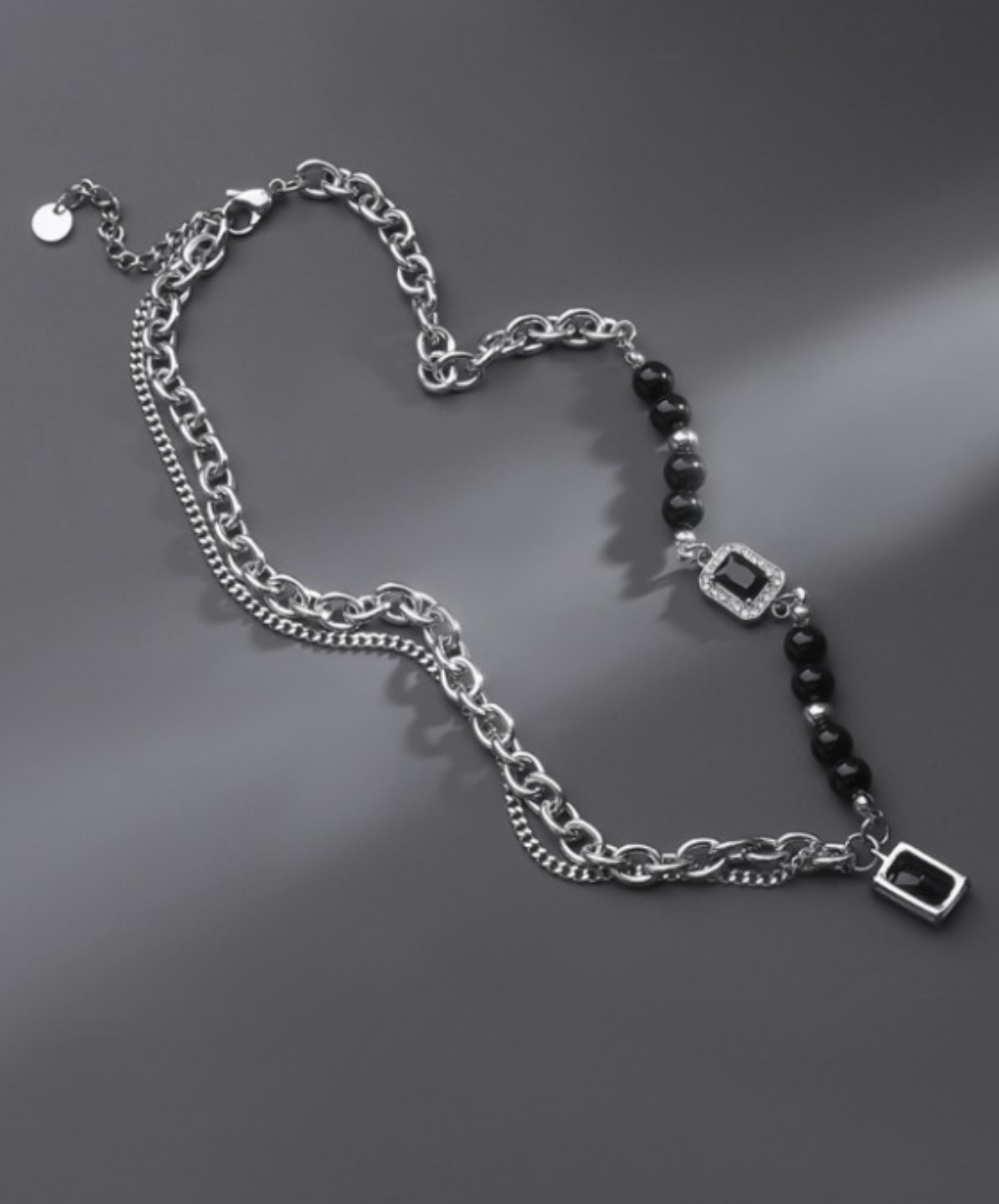 black stone & beads necklace EN1460