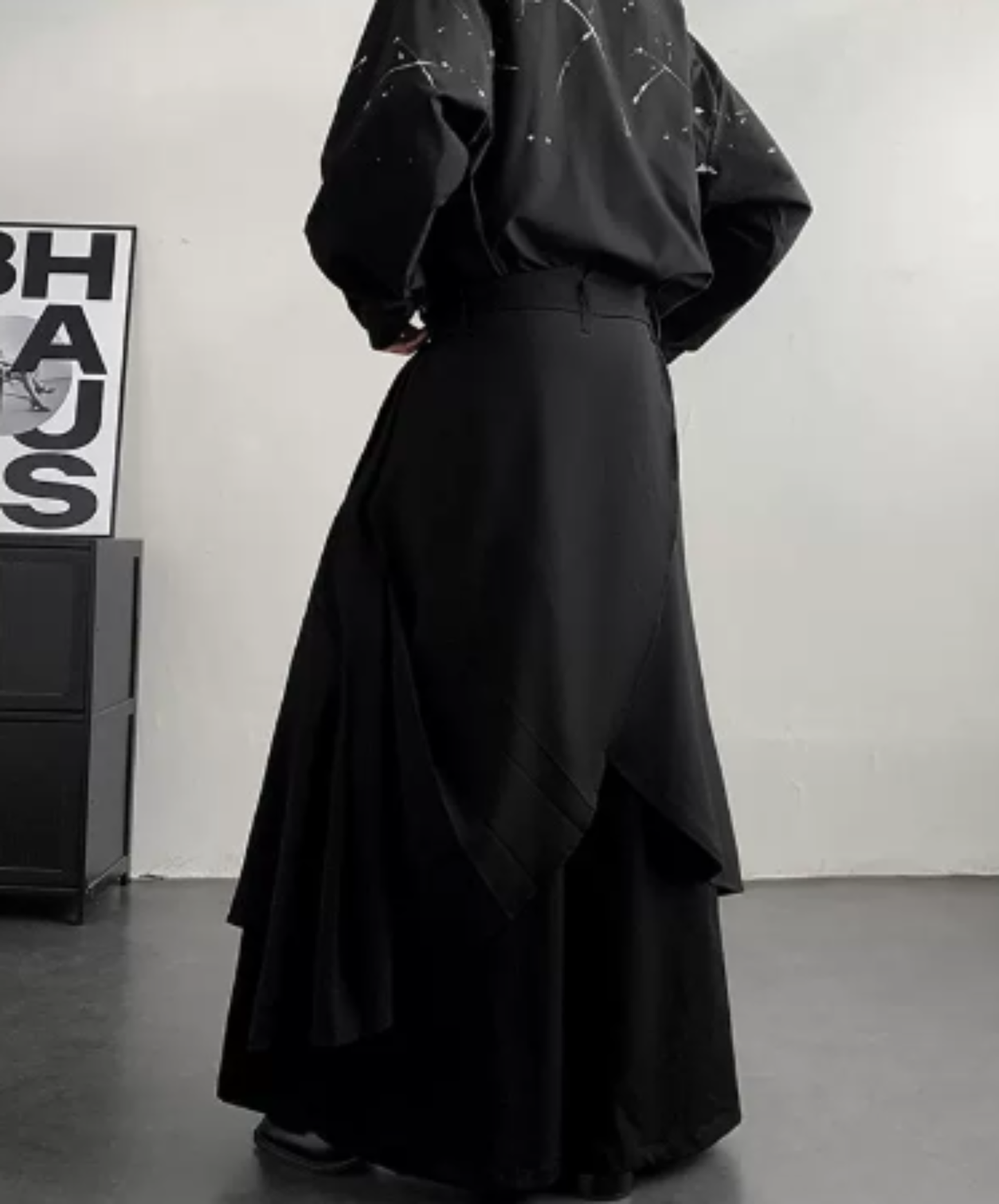 dark irregular faux two-piece wide pants EN3026