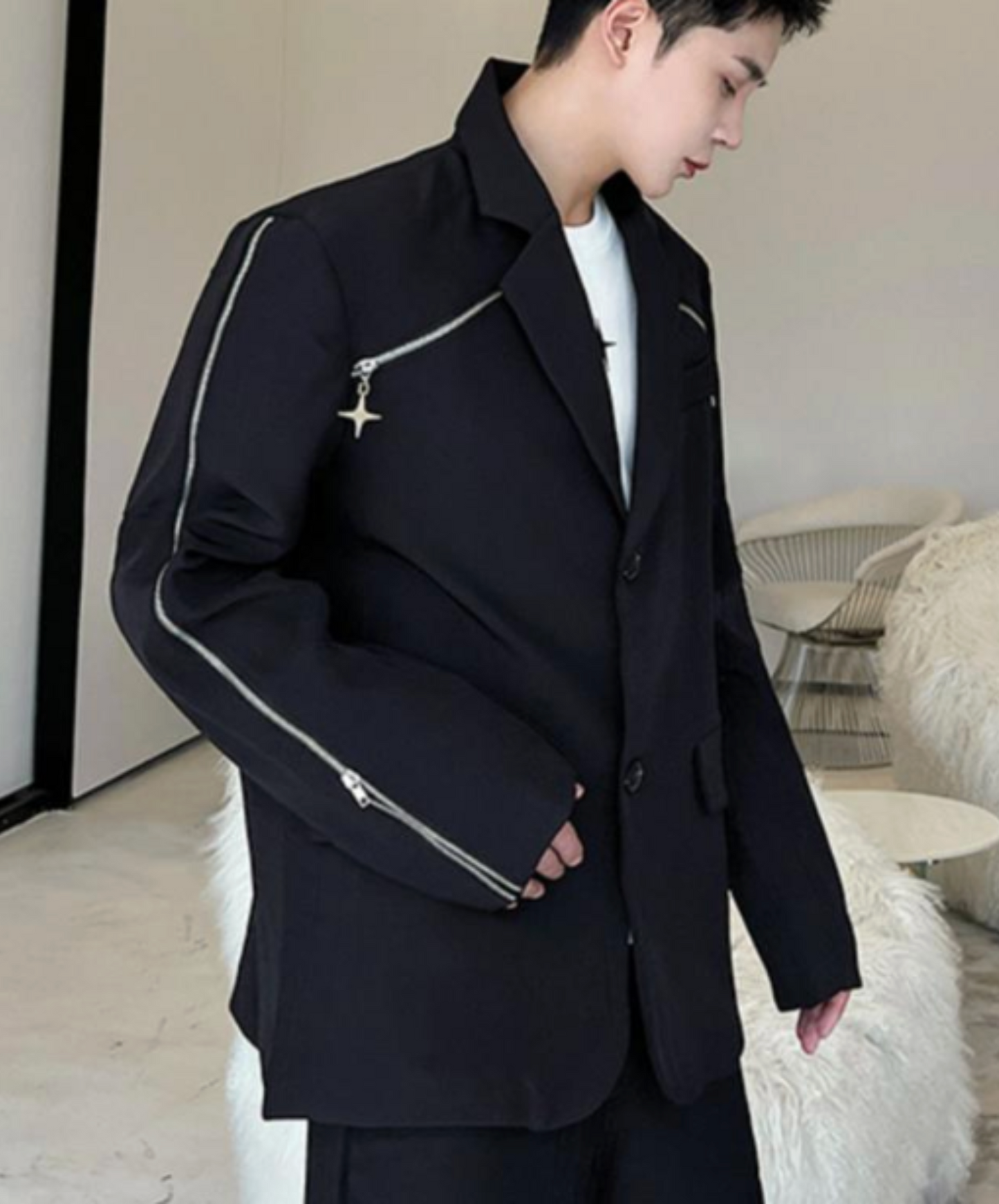 zipper line with cross charm jacket EN2404