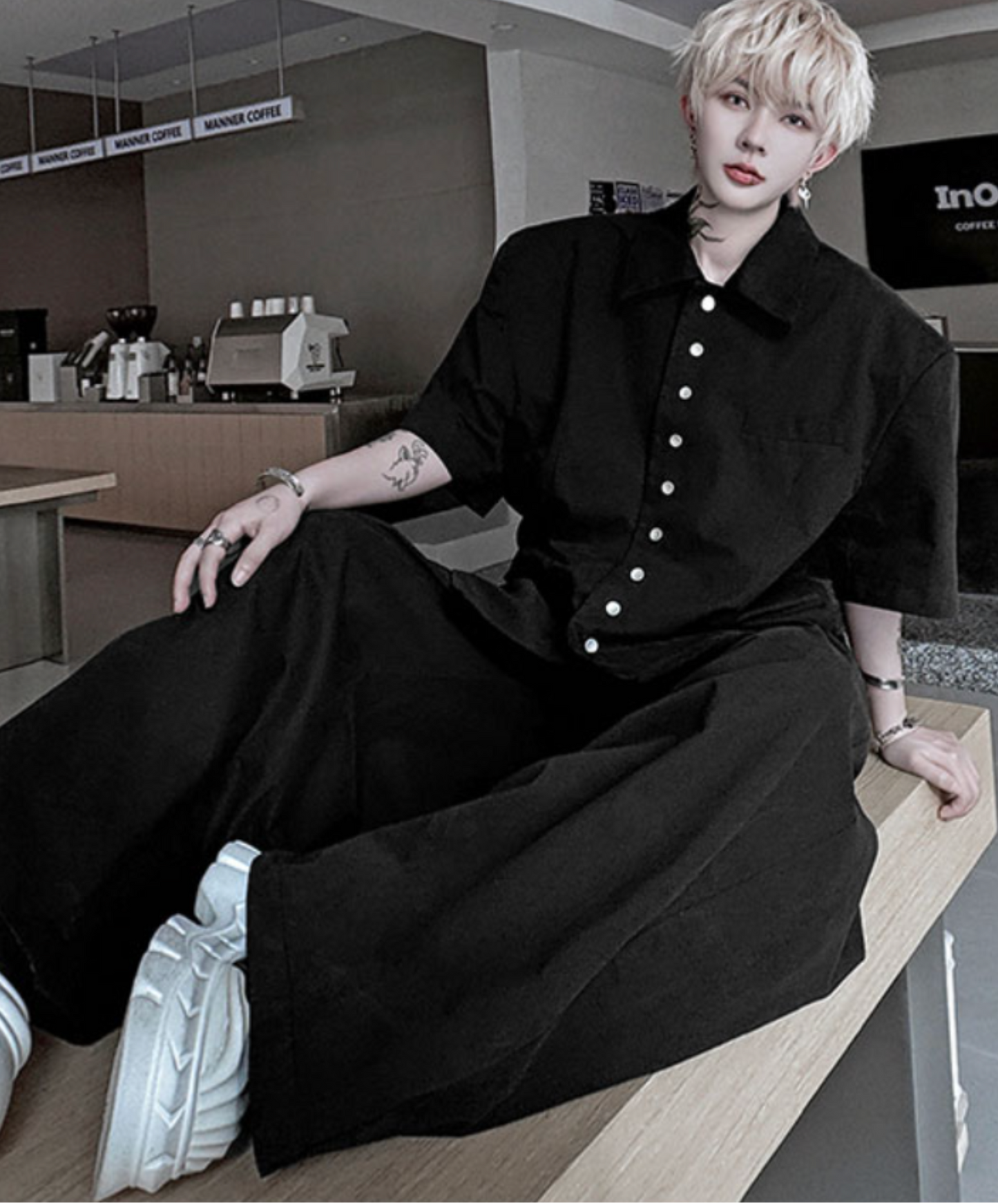 【style75】dark mode outfit set EN2114(shirt + pants set)