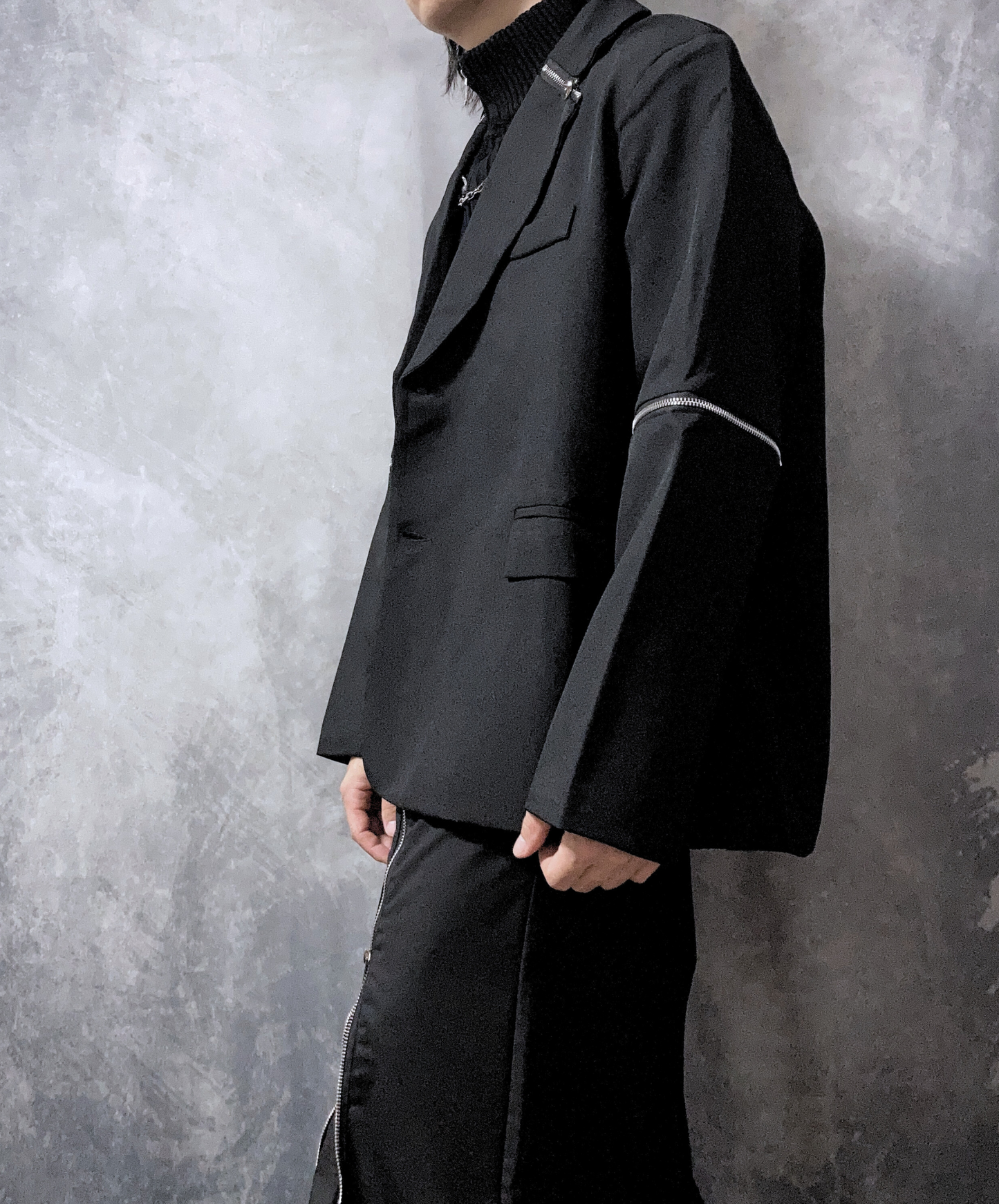 【style64】dark mode outfit set EN1883(jacket + sweater + pants set)
