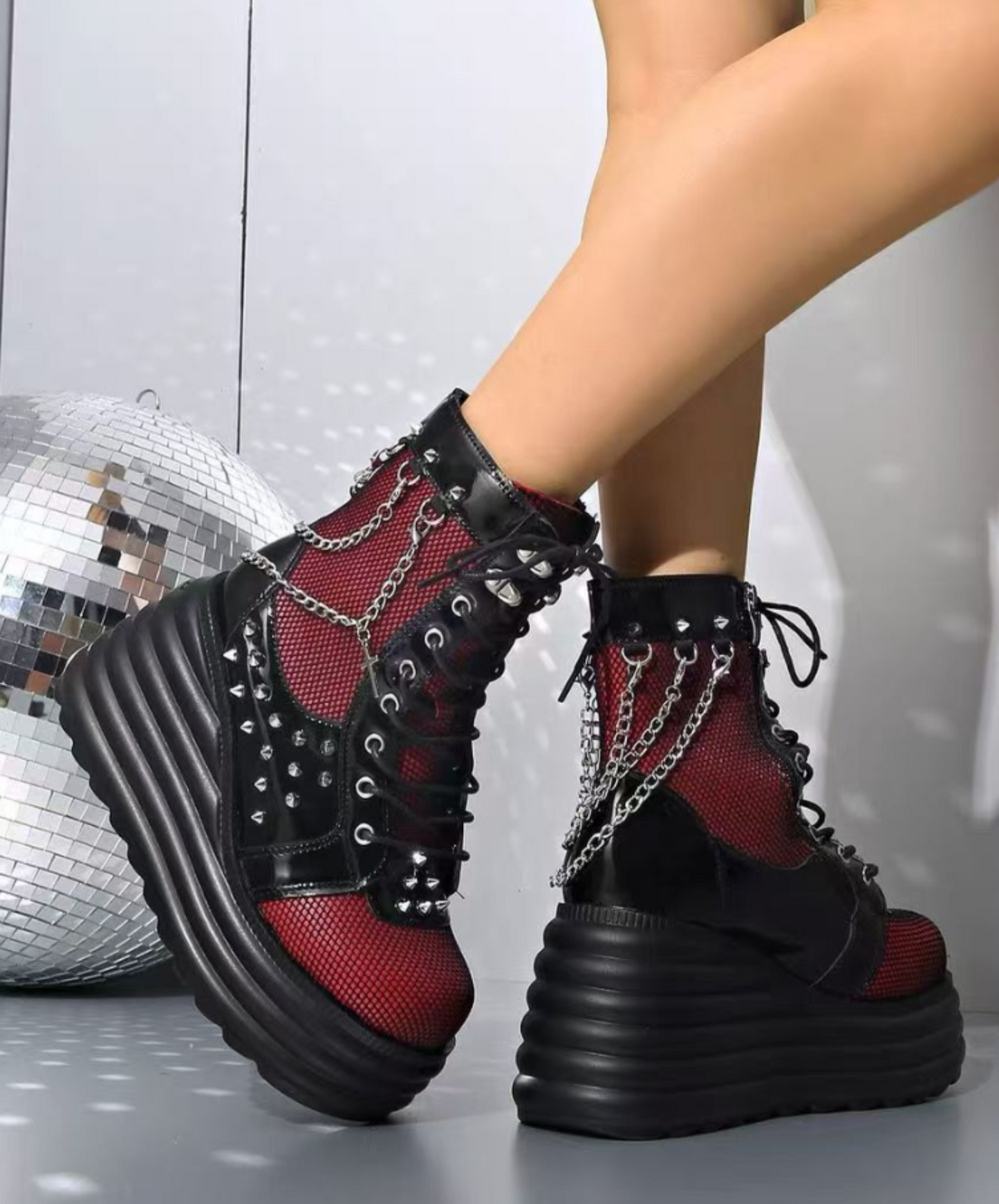 sheer red lace-up boots EN2373