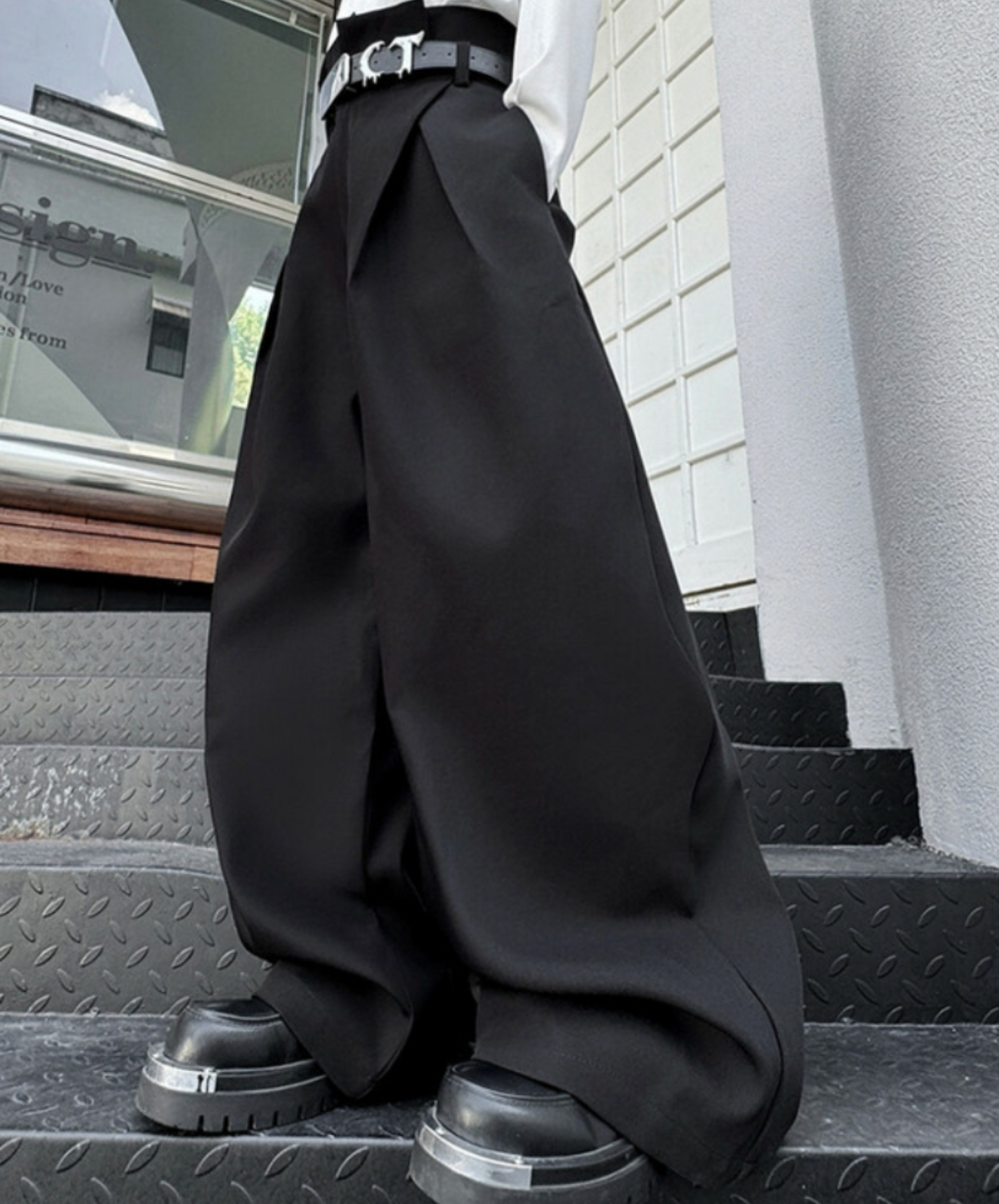 smooth drape texture wide pants EN2339