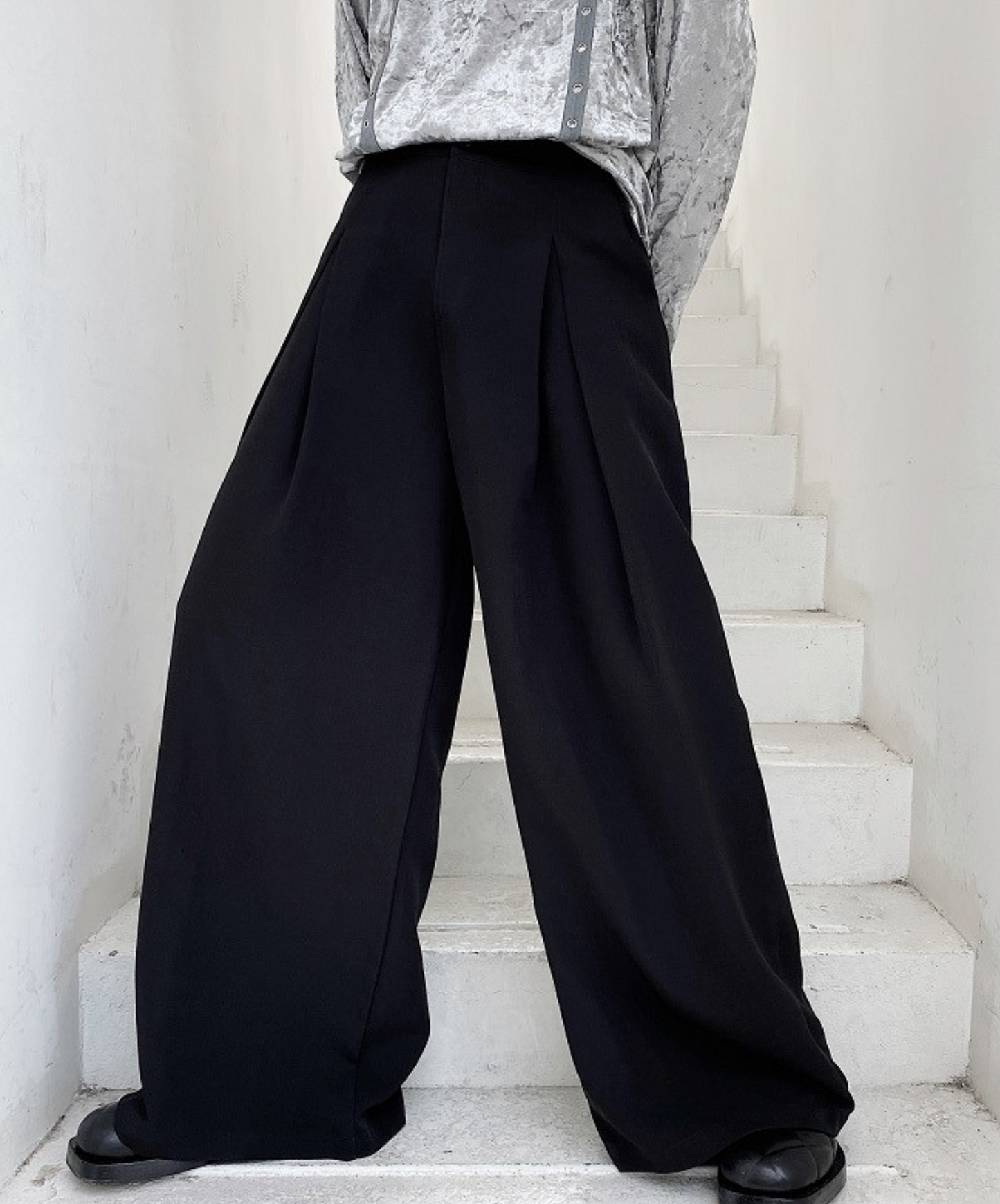 dark wide loose mop pants EN924