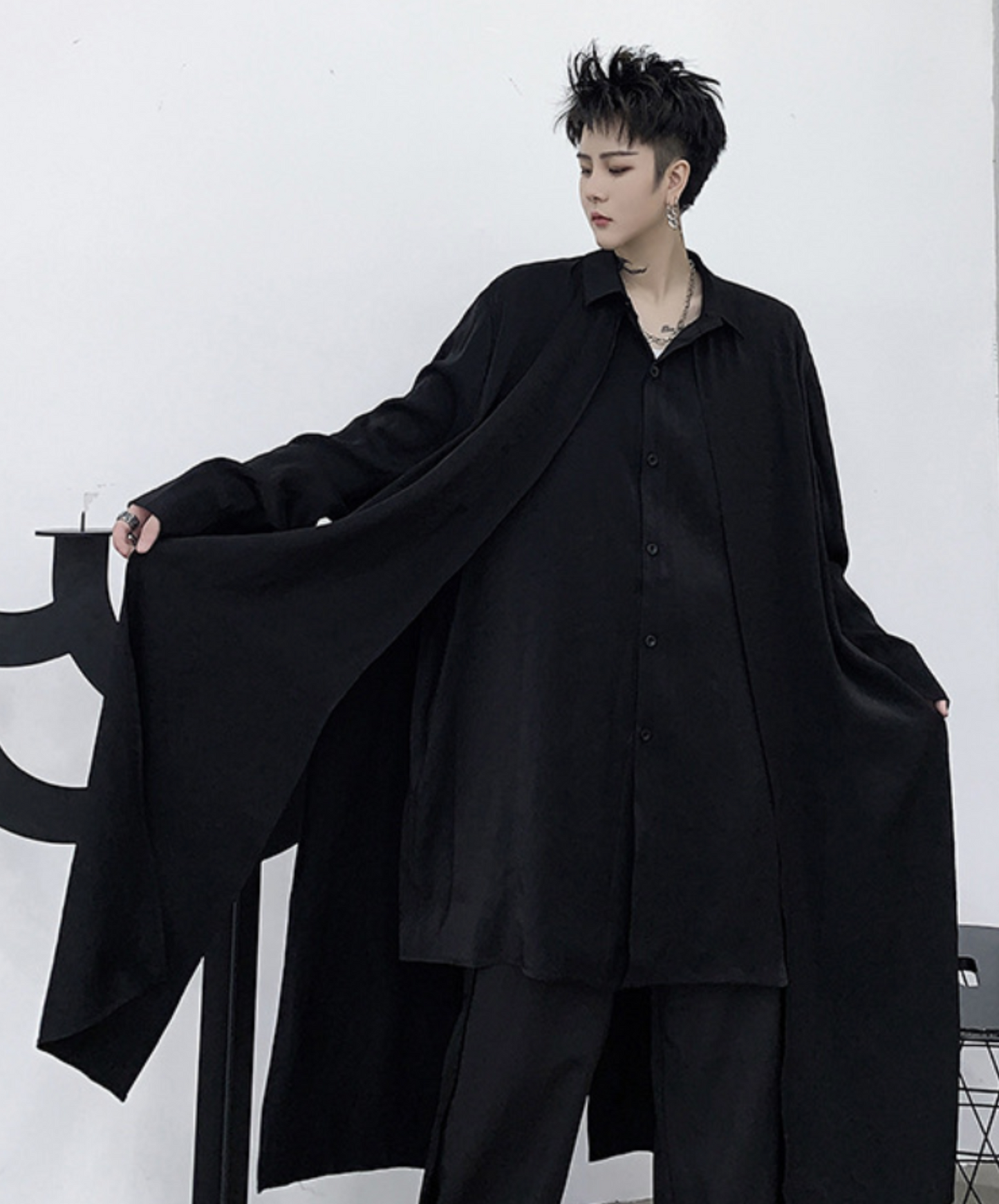 dark layered cloak drape long shirt EN2139