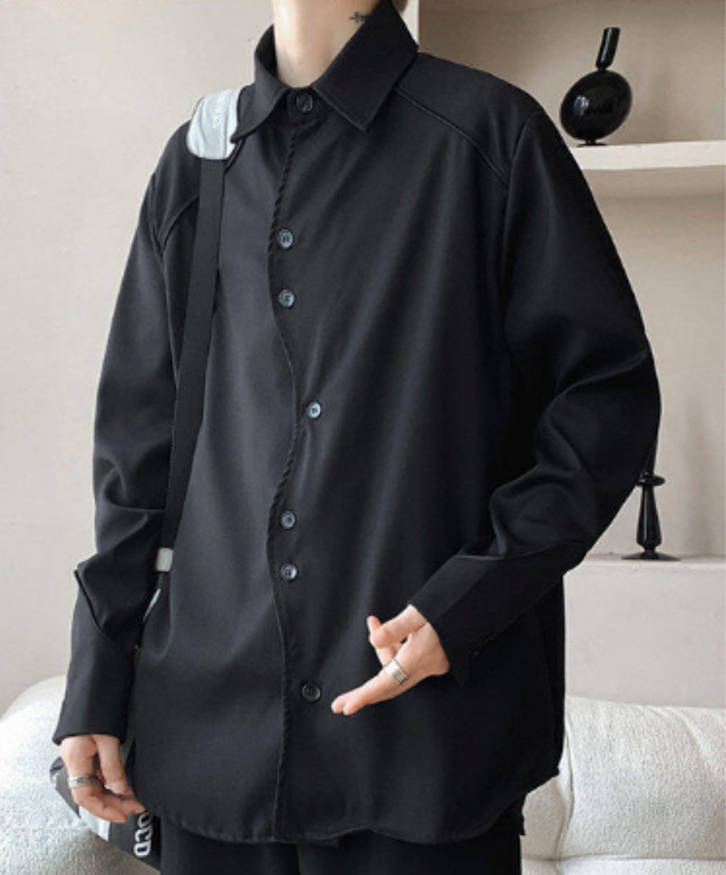 wave-shaped placket special button arrangement shirt EN1983