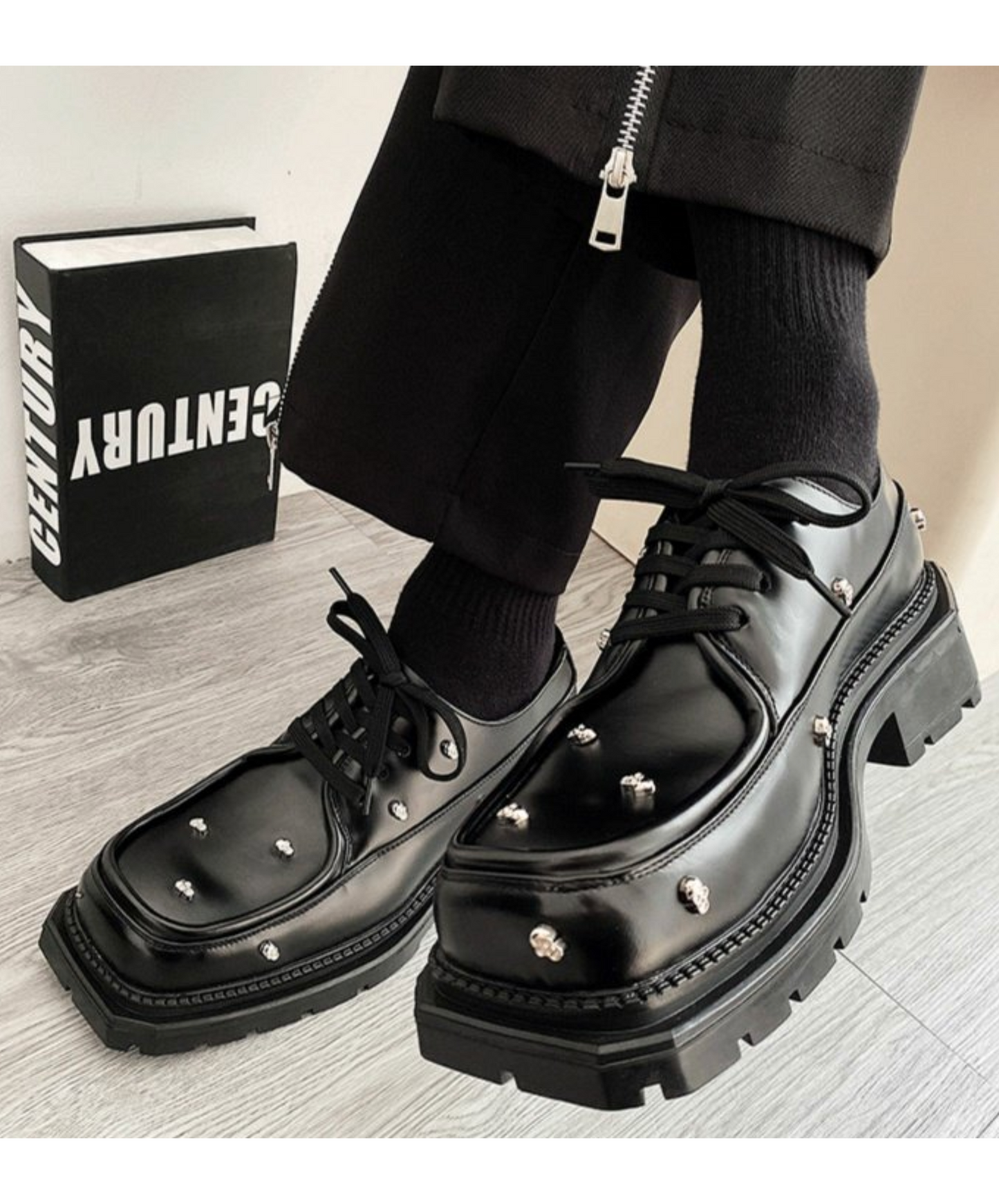 rivet leather lace-ups shoes EN2361