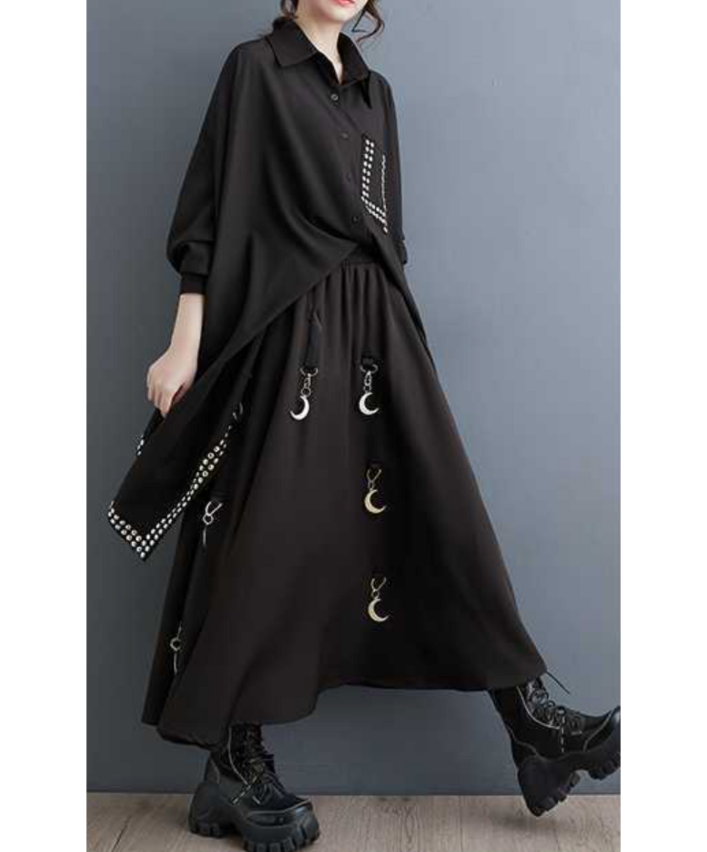 dark rivet collage dress long shirt EN1658