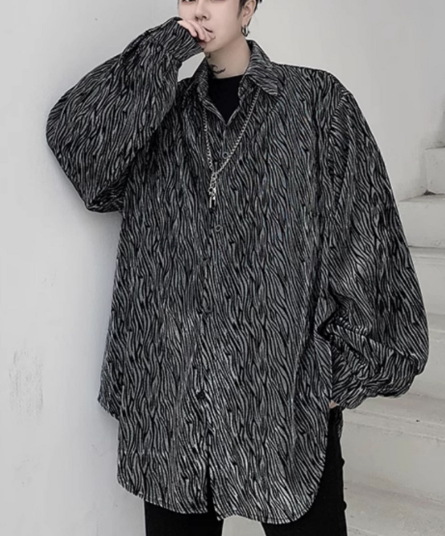 zebra print jacquard loose shirt EN2108