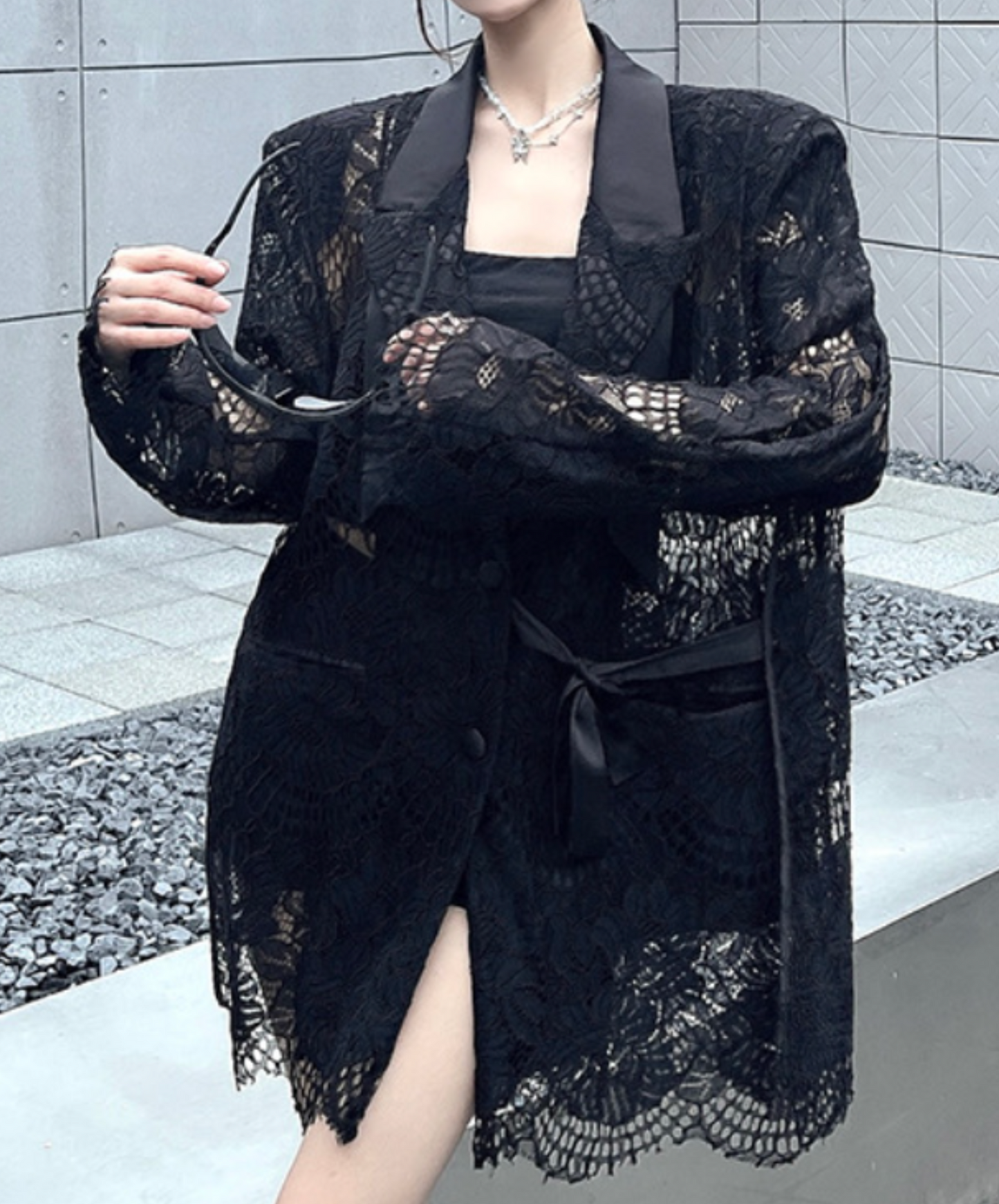 lace splicing ribbon jacket EN2328