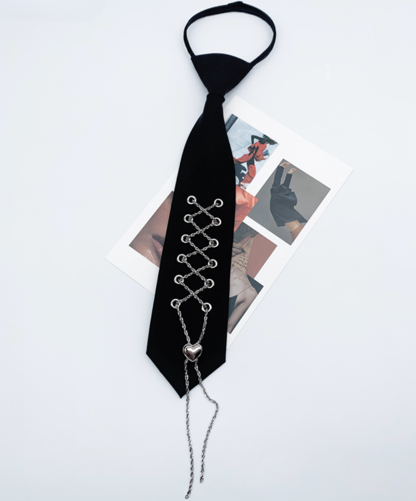 chain lace-up heart hole necktie EN2351