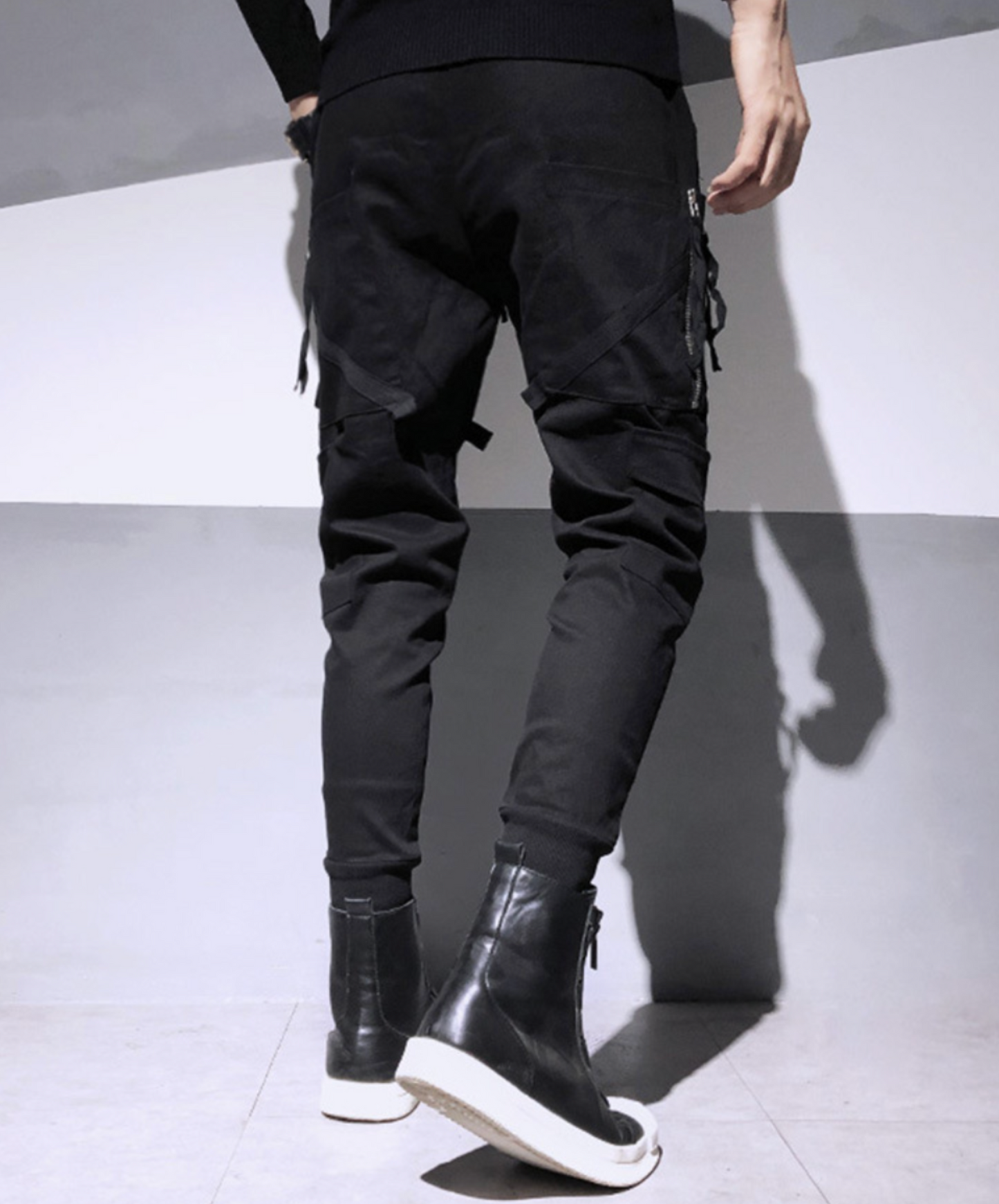 dark fringe x zipper x rivet decoration cargo pants EN2201