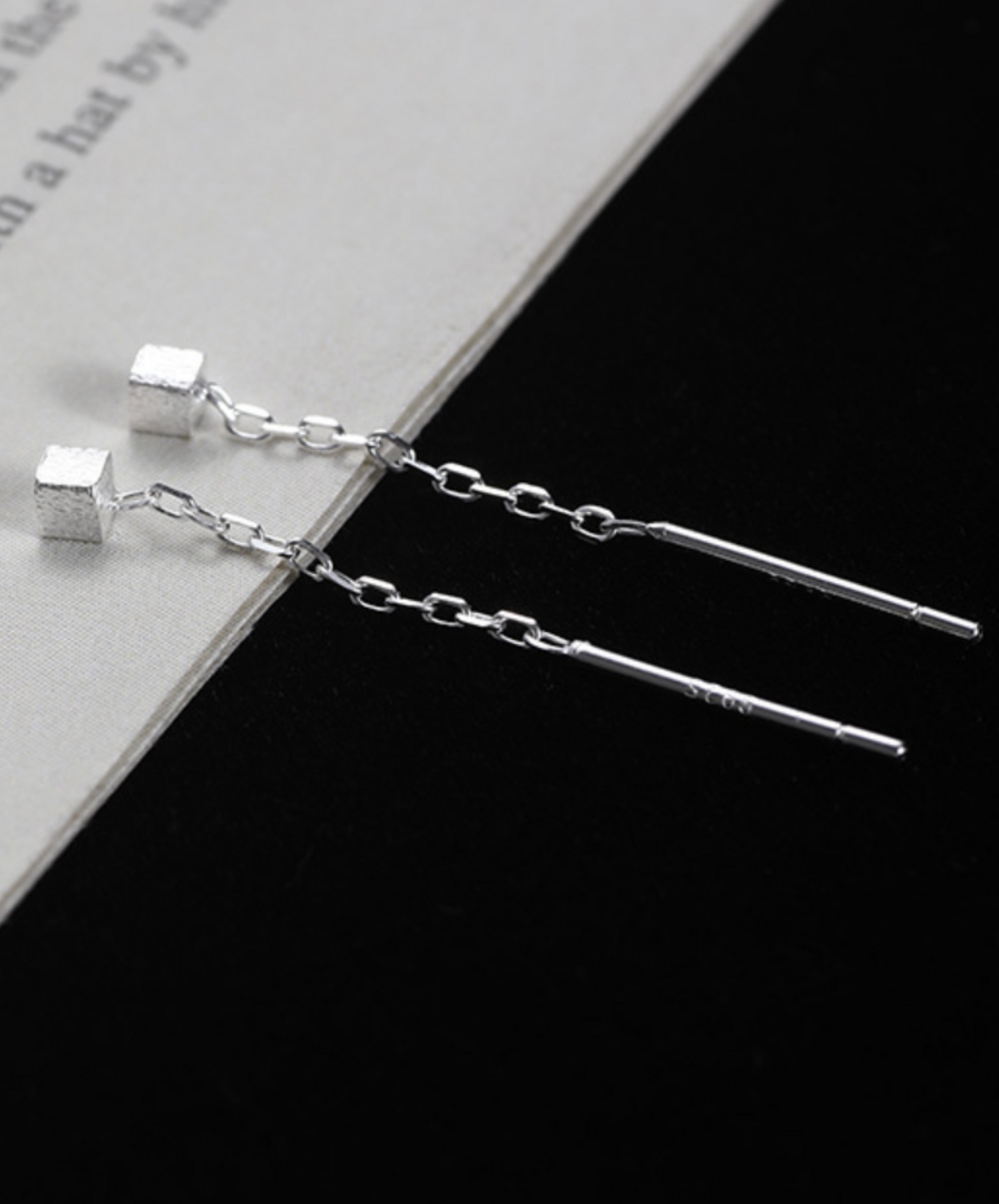 silver chain square earrings EN1616
