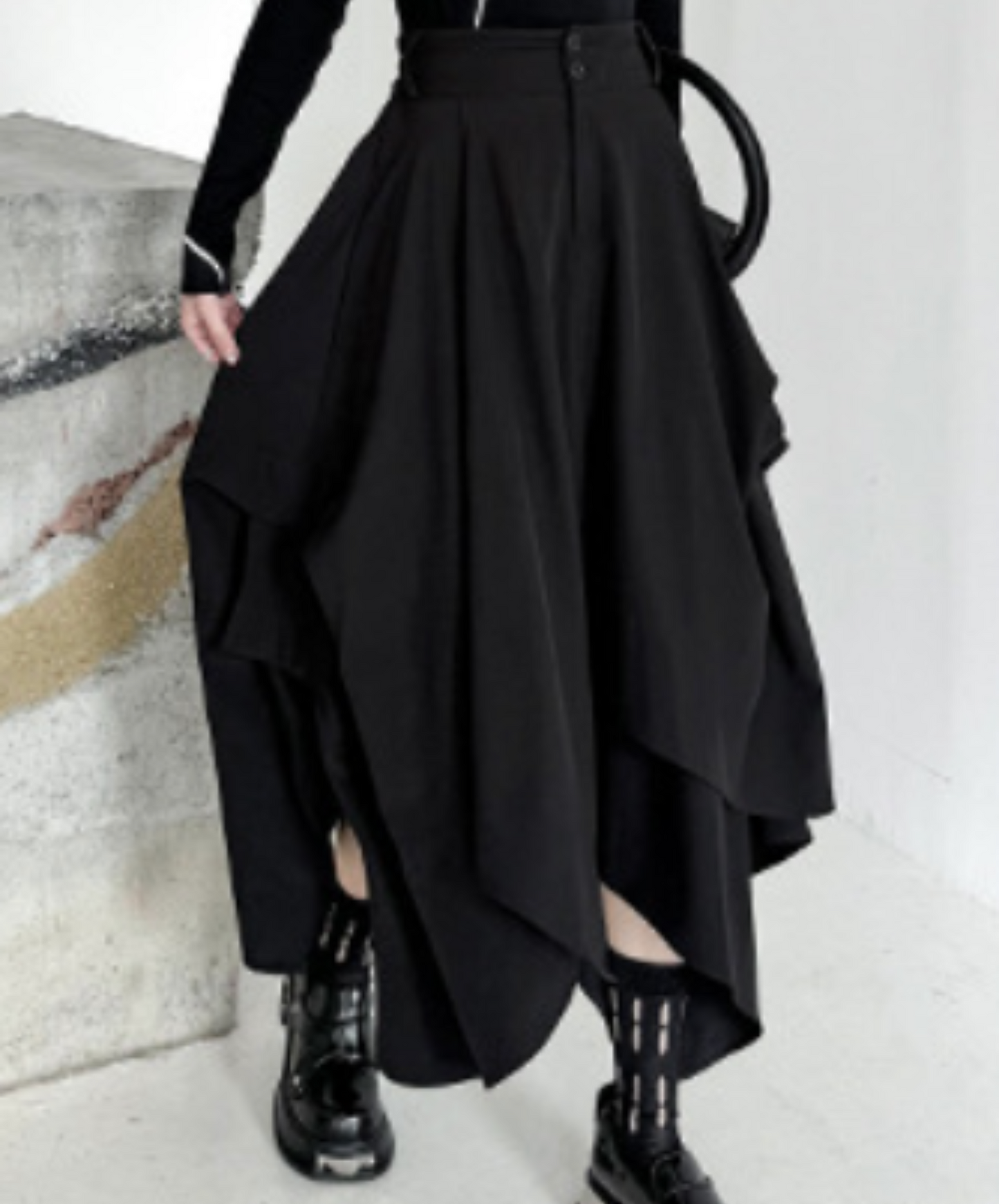 dark asymmetric drape buttons skirt EN2330
