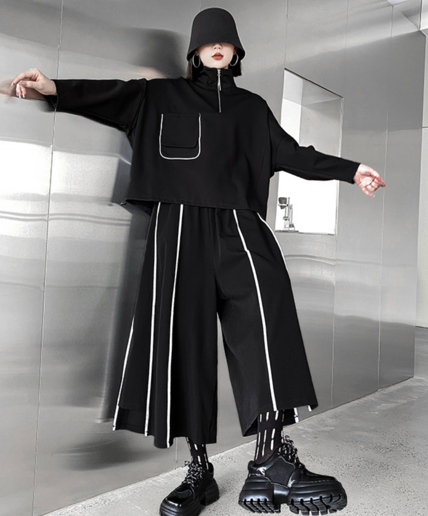 white line retro wide pants EN2304