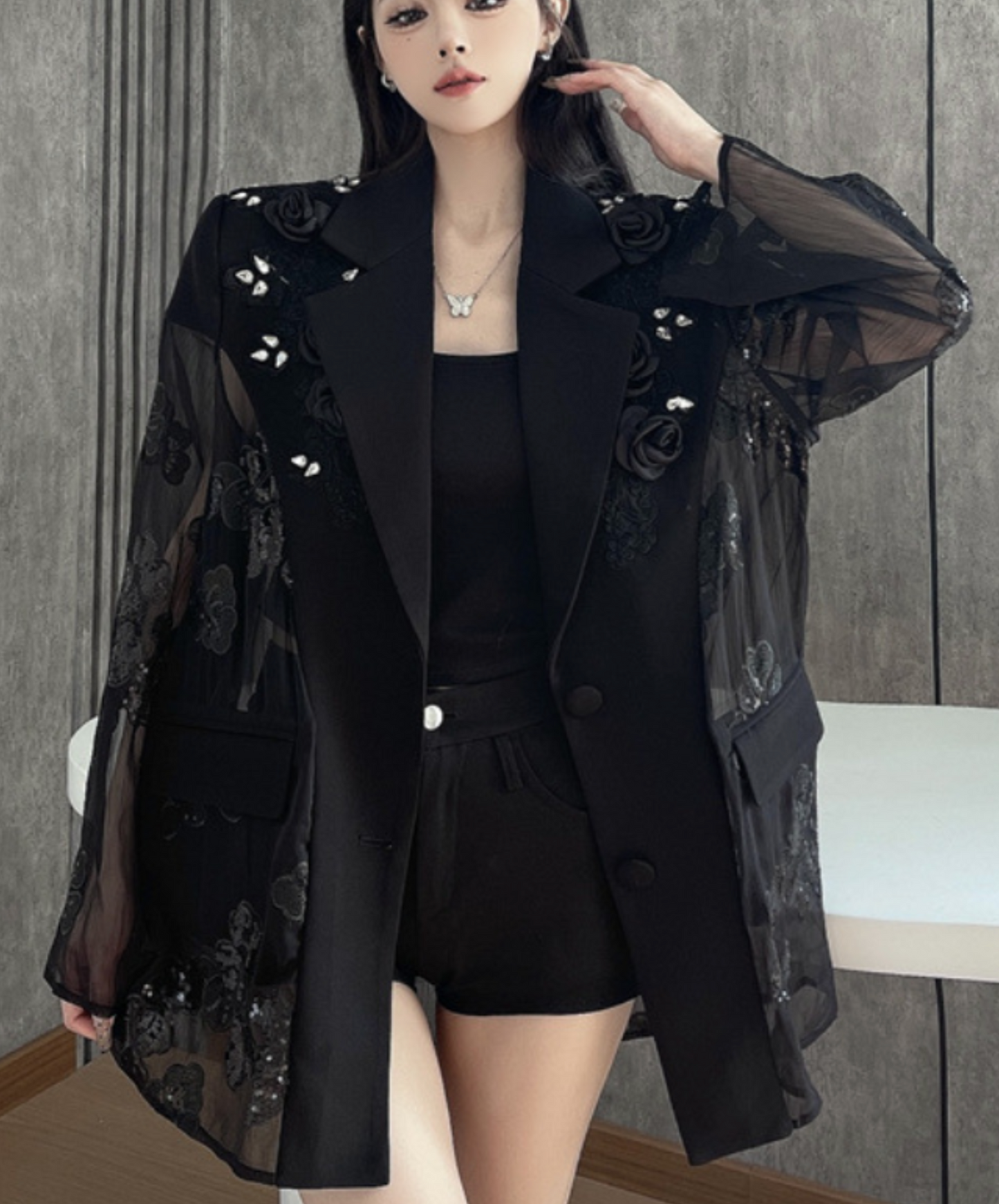 diamond embroidery flower stitch jacket EN2226