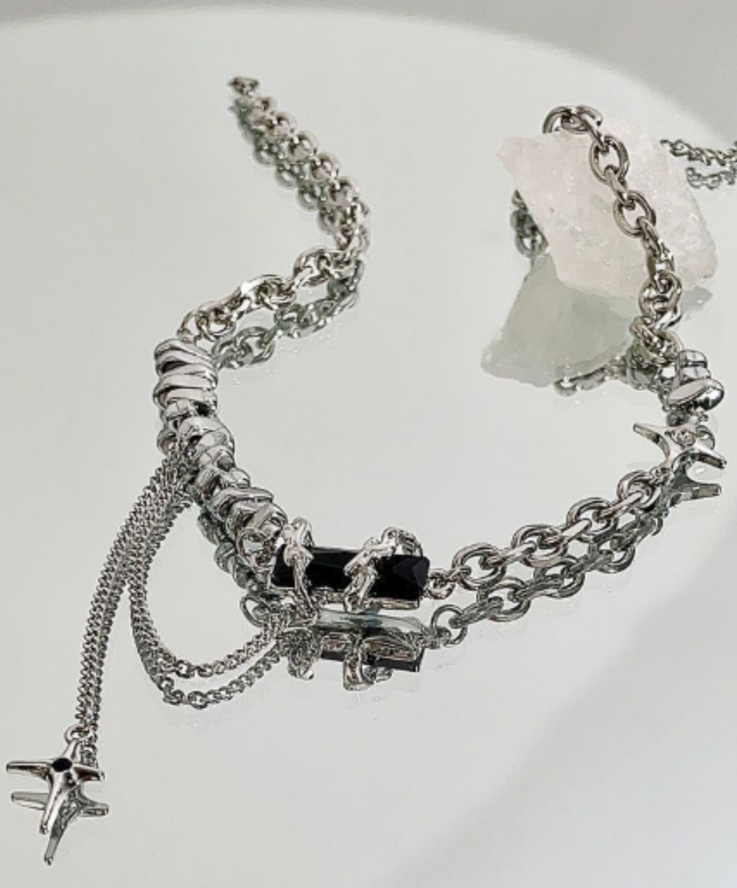 baroque stone and cross necklace EN1980