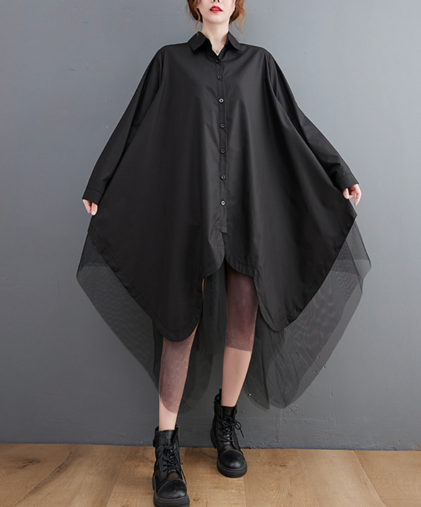 layered look with different materials long shirt EN2286