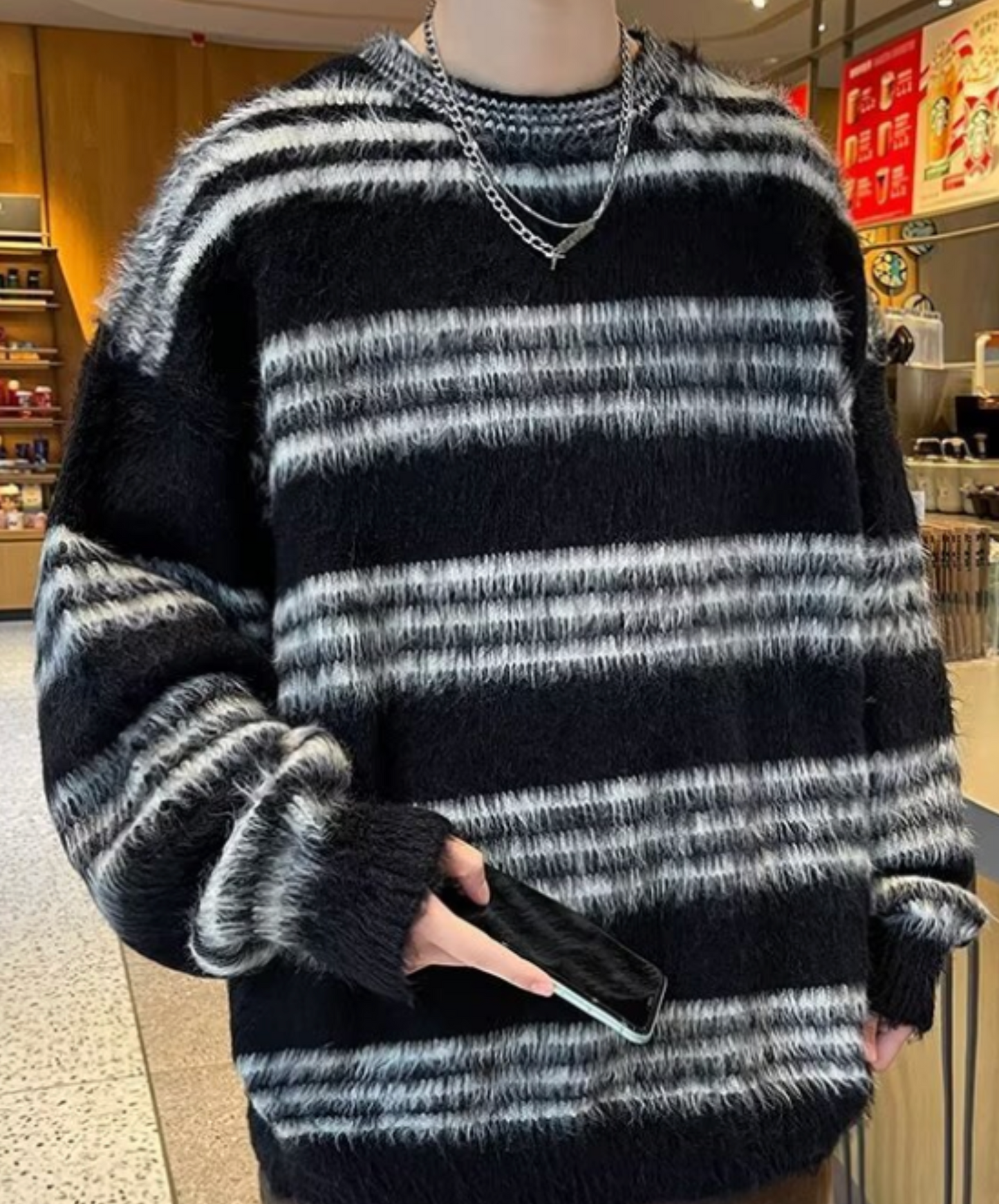 regular border monotone short sweater EN2496