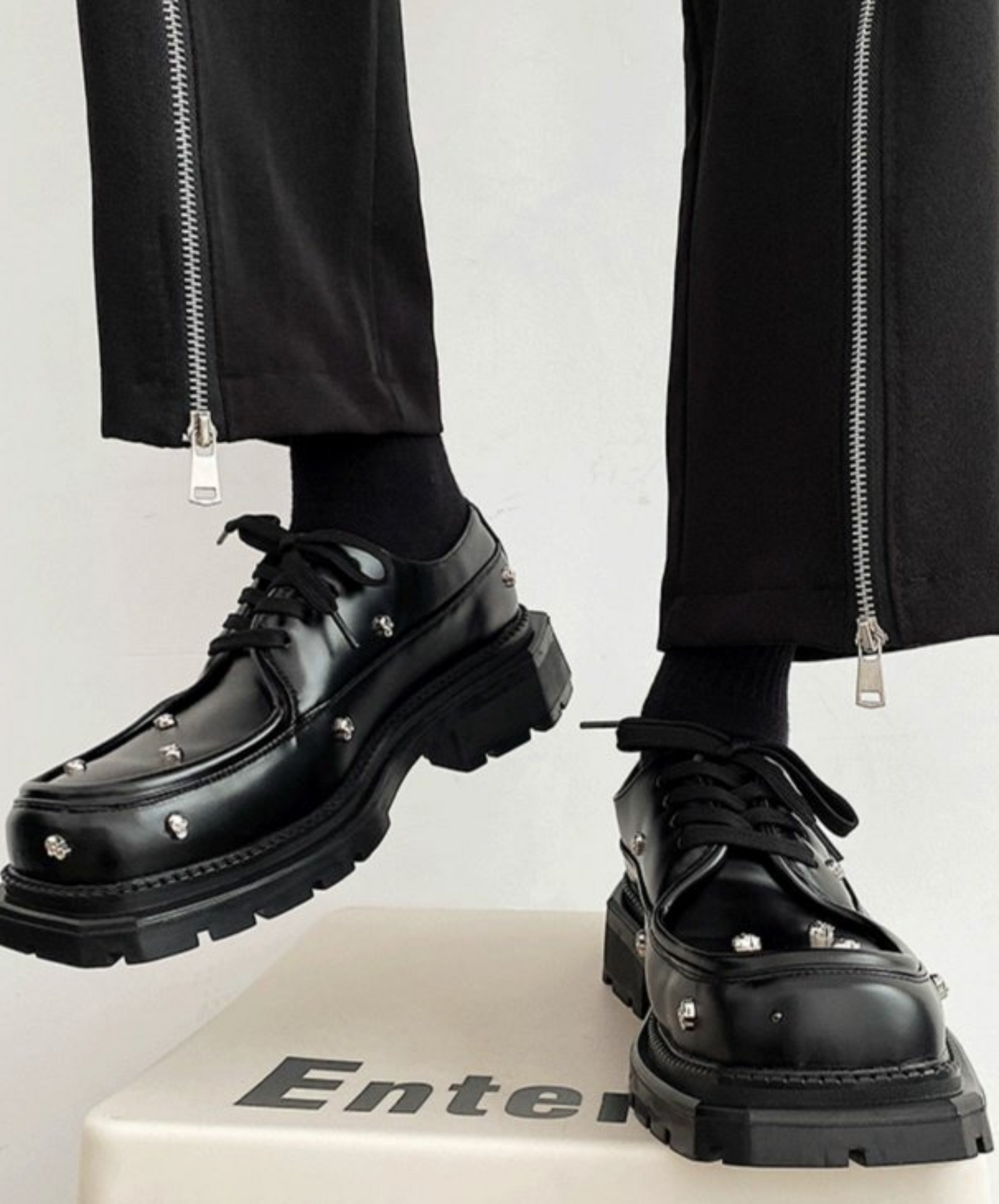 rivet leather lace-ups shoes EN2361