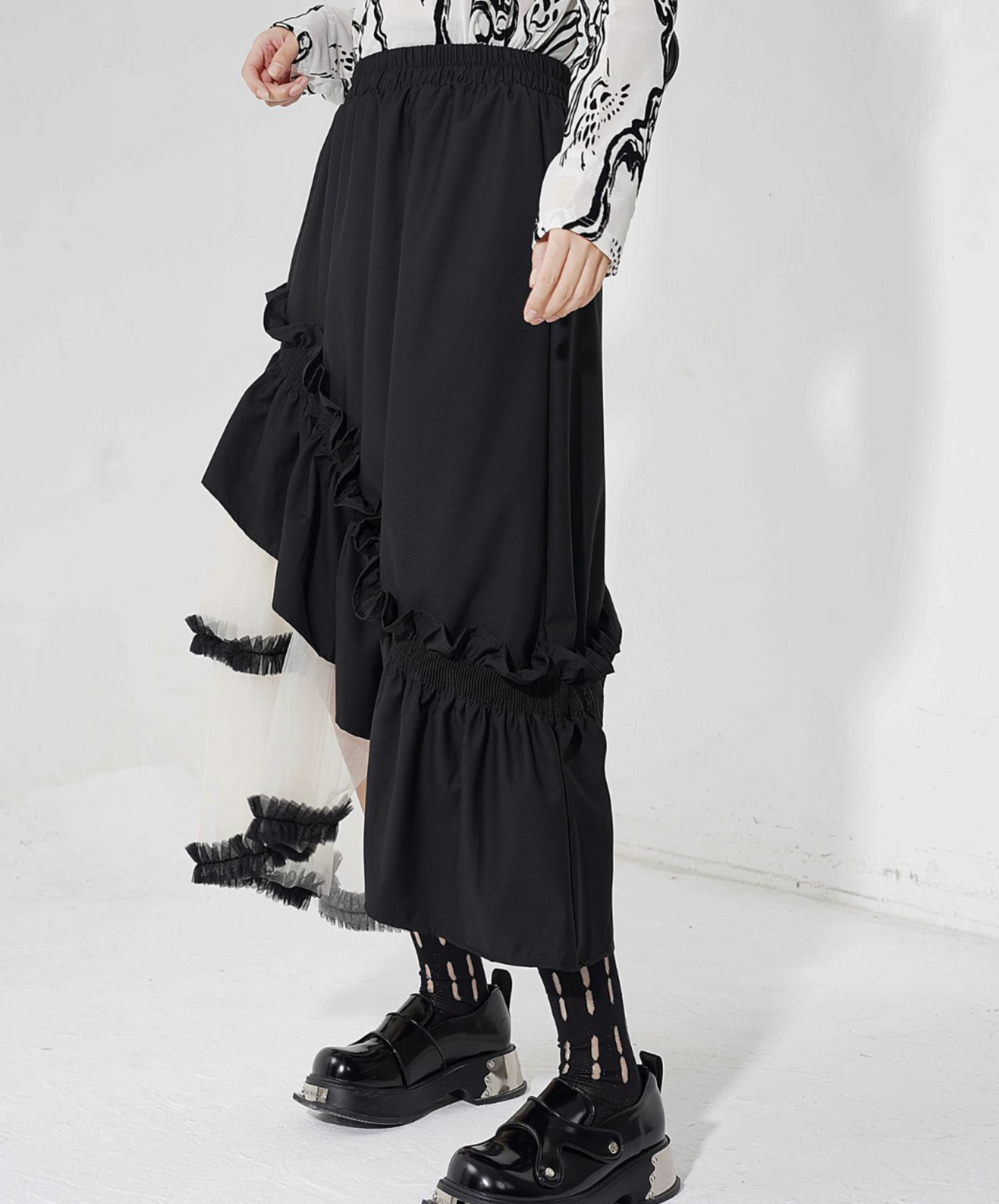 mixed material irregular design skirt EN2284