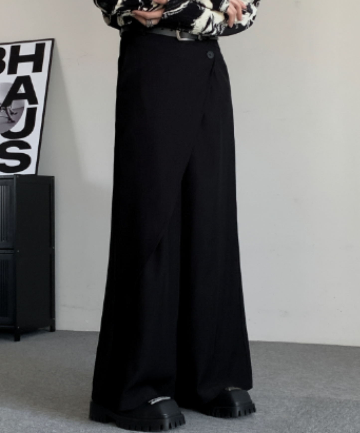 dark lazy drape layer wide pants EN2117