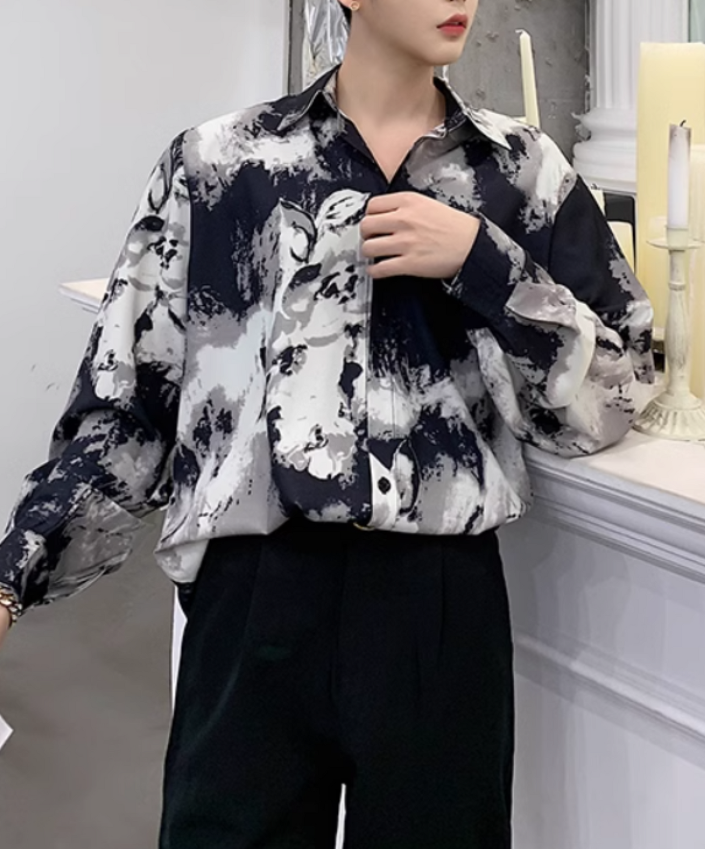 【style53】dark mode outfit set EN1850(shirt+ pants+ boots set)