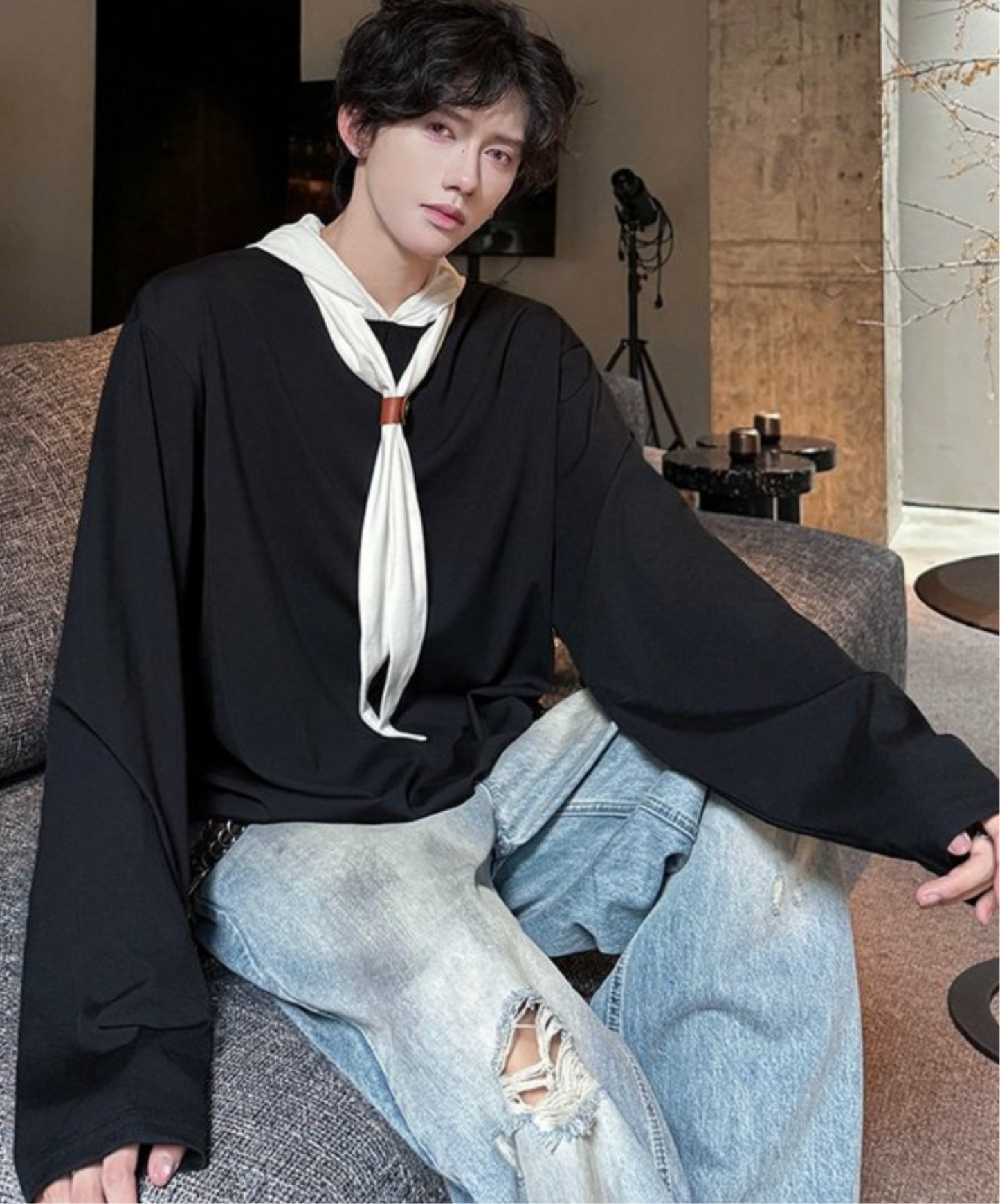 self-tie hood long t-shirt EN2311