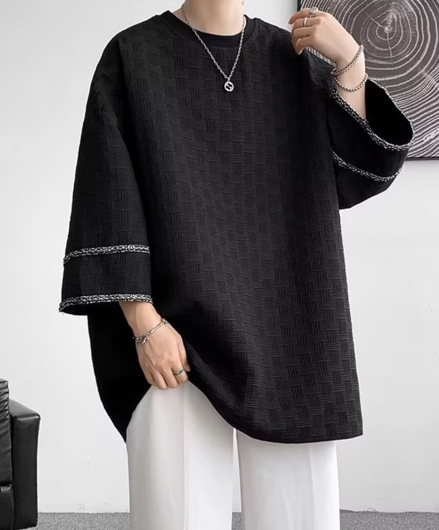 braided design three quarter sleeve t-shirt EN1070