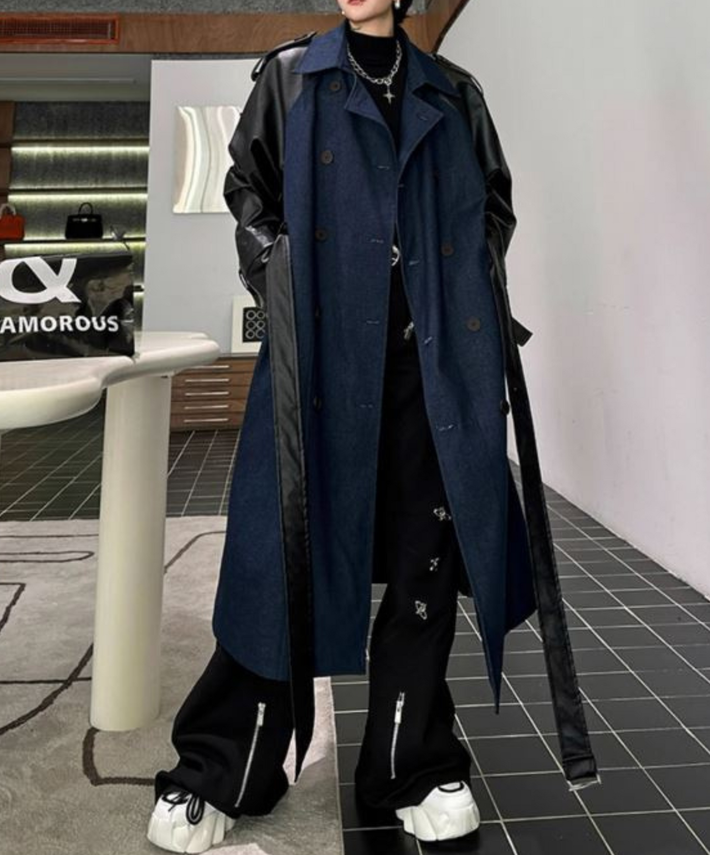 mixed double breasted material coat EN1371