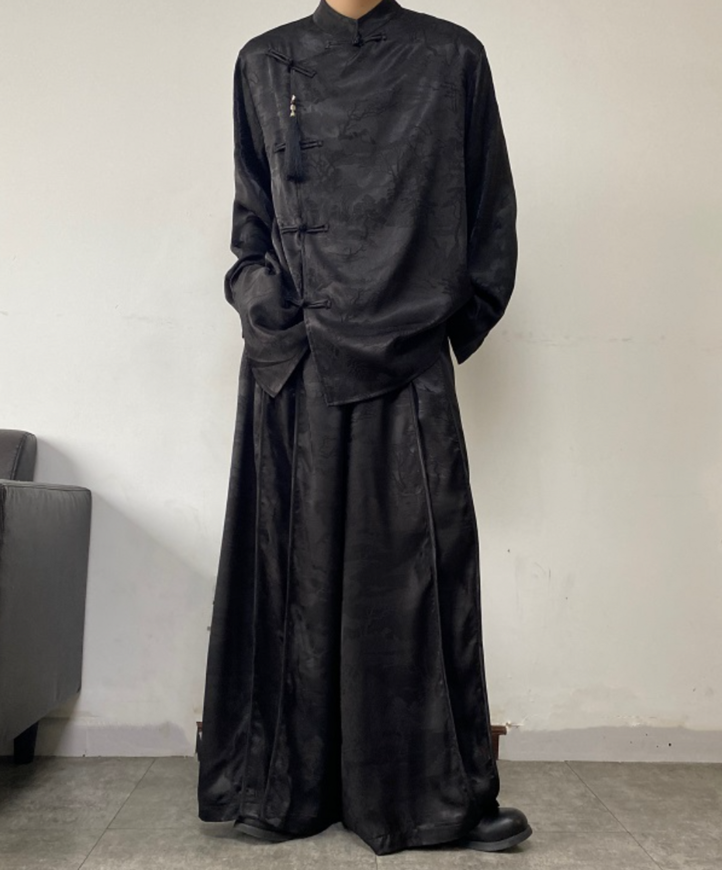 with chinese style printed tassel long pants EN1518