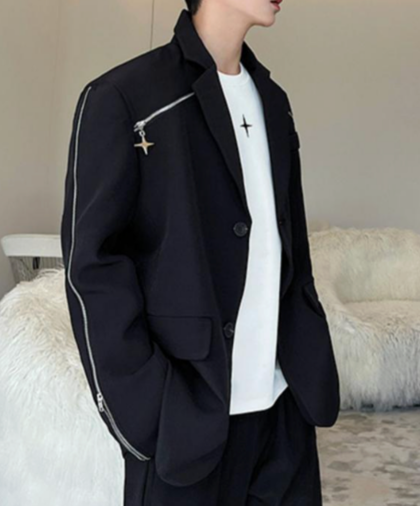 zipper line with cross charm jacket EN2404